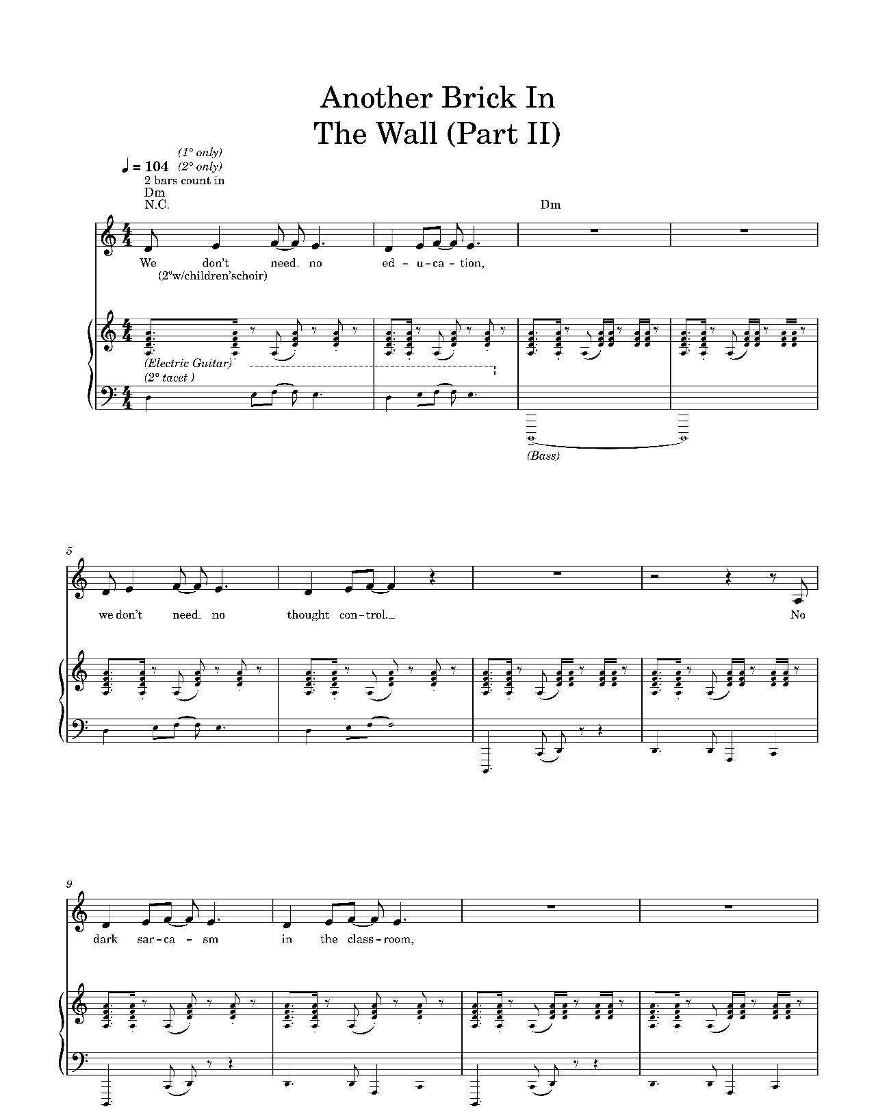 Another Brick In The Wall Part 2 sheet music