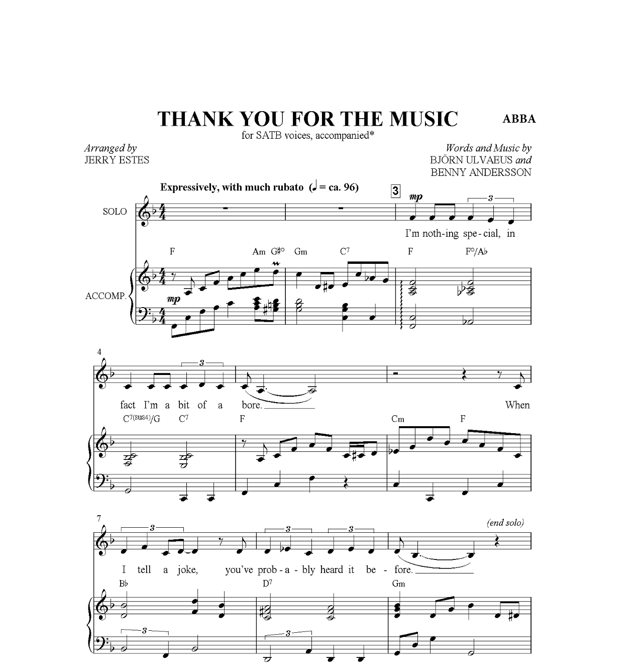 Thank You For The Music sheet music