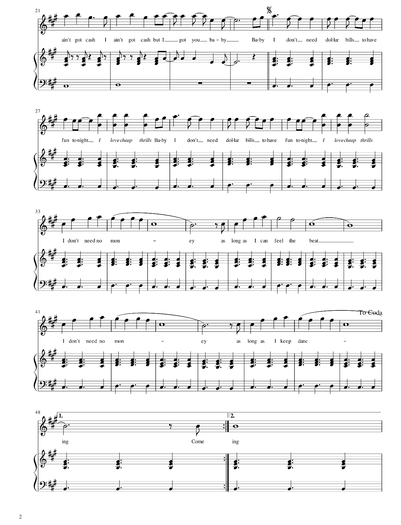 Cheap Thrills sheet music 2