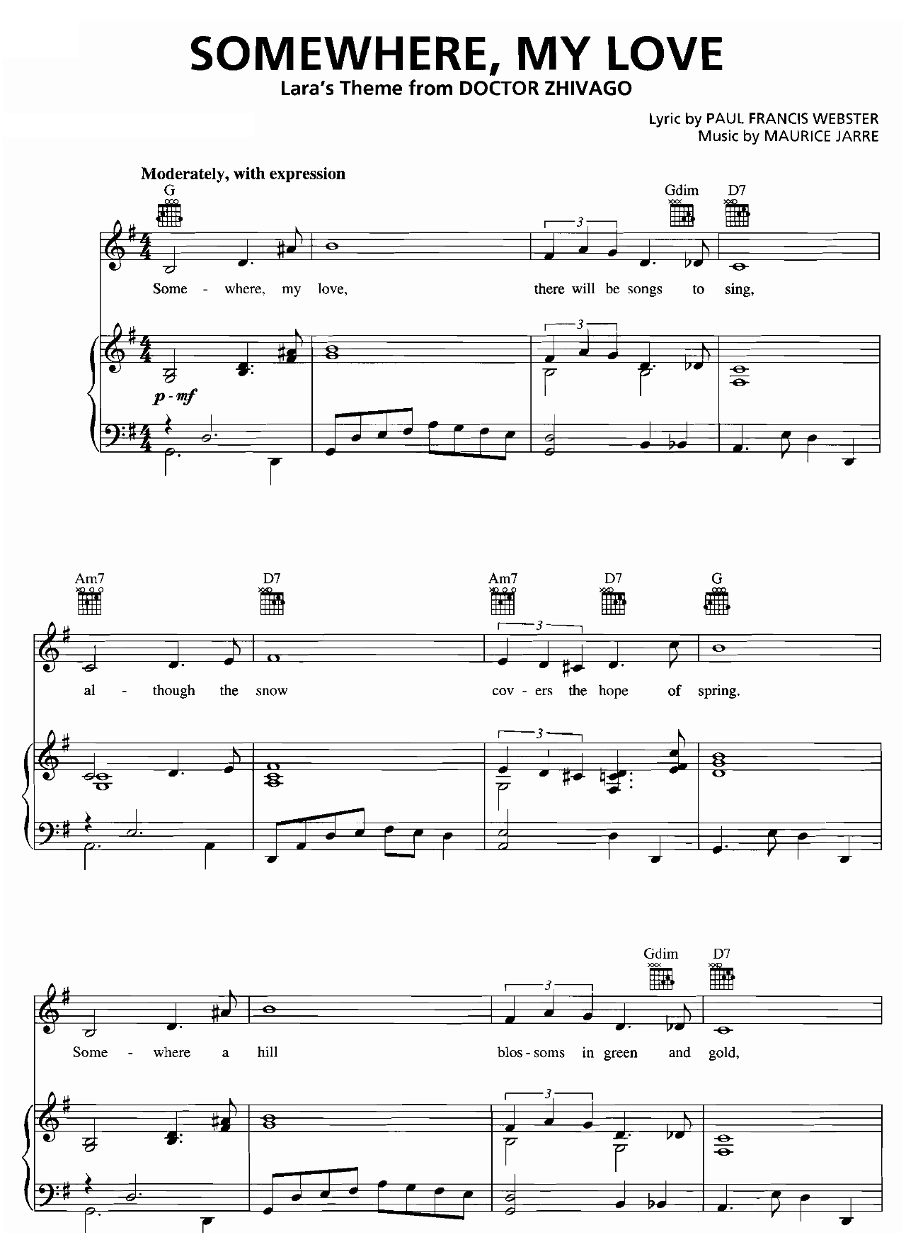 Somewhere My Love (from Dr Zhivago) sheet music