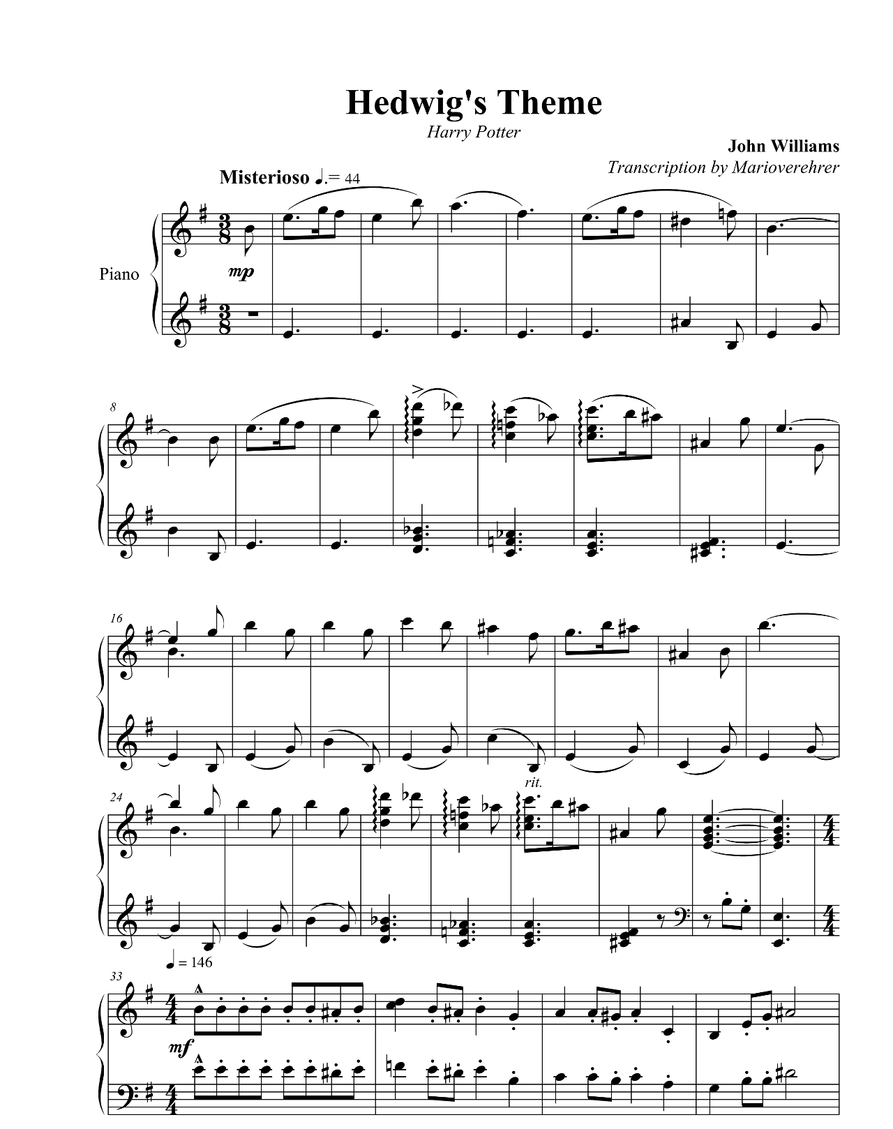 Hedwig's Theme sheet music