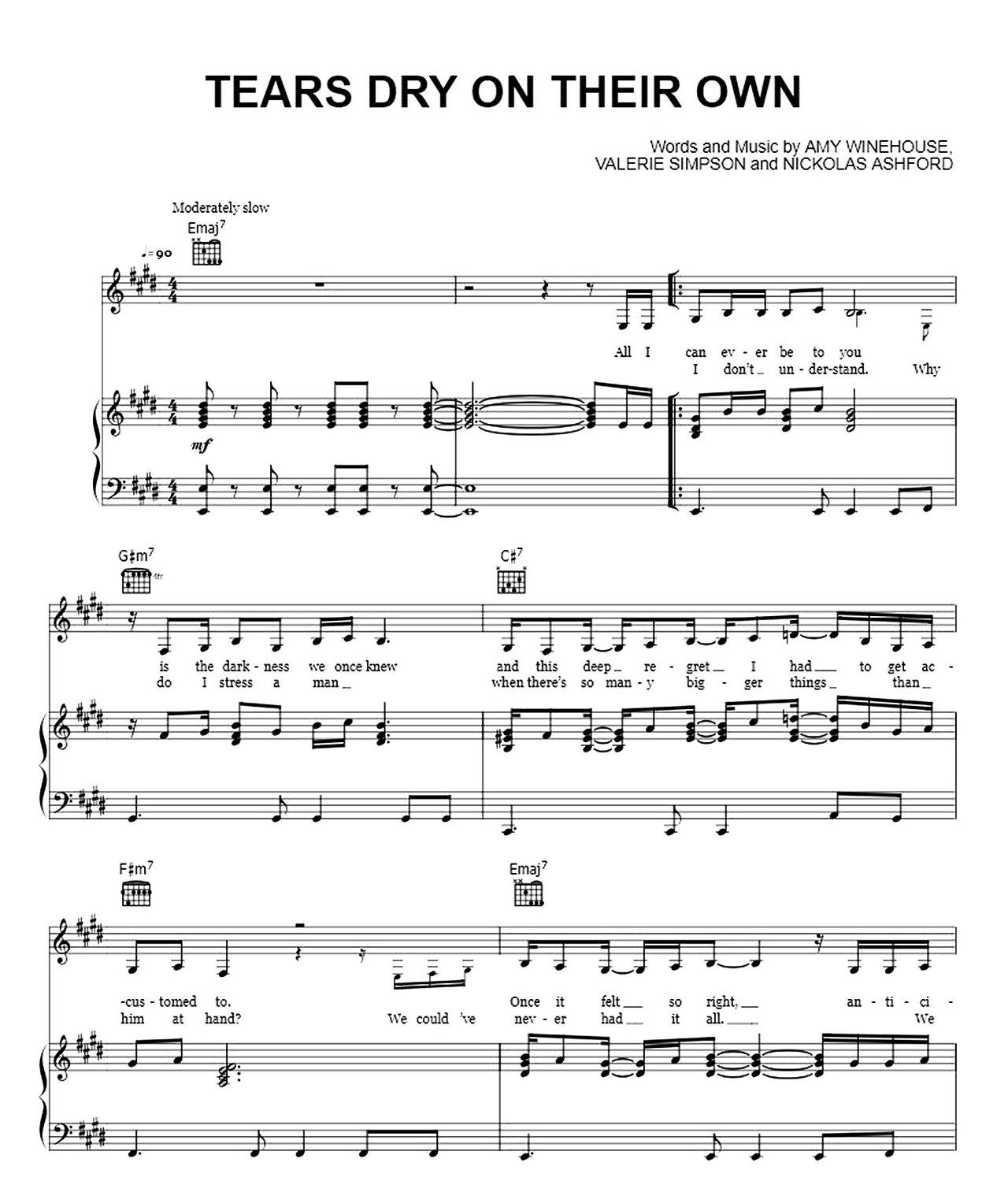 Tears Dry On Their Own sheet music