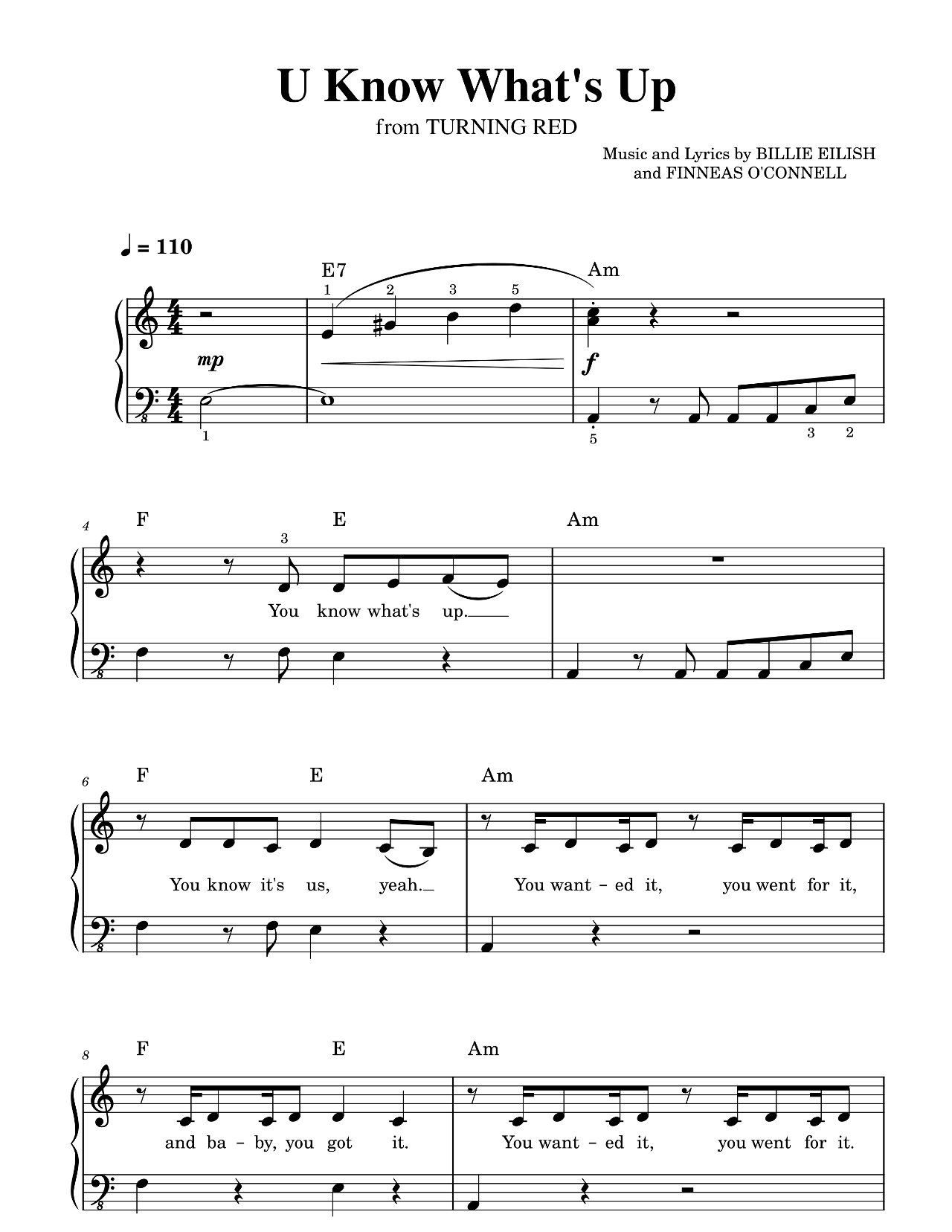 U Know What's Up (from Turning Red) sheet music