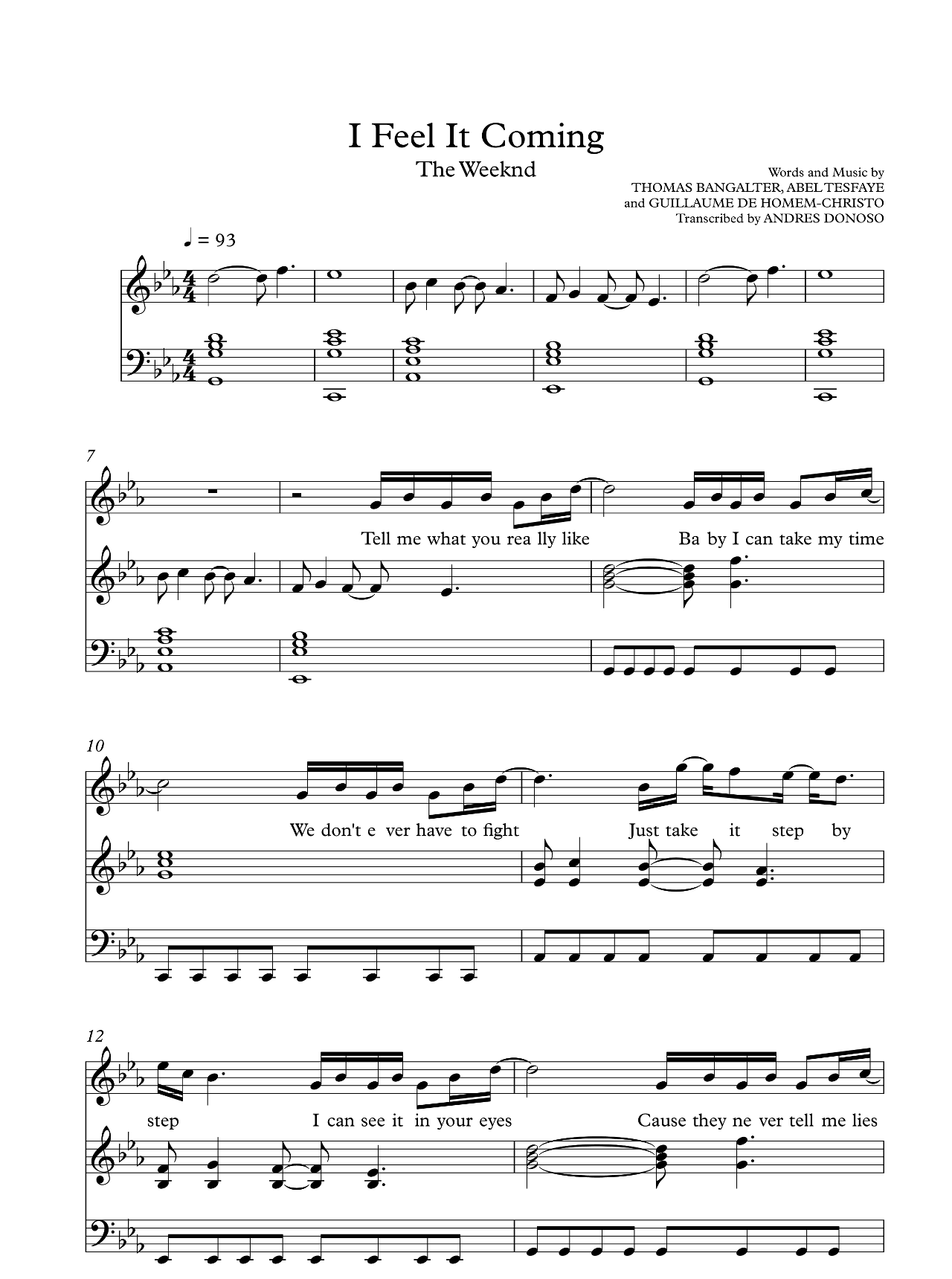 I Feel It Coming sheet music