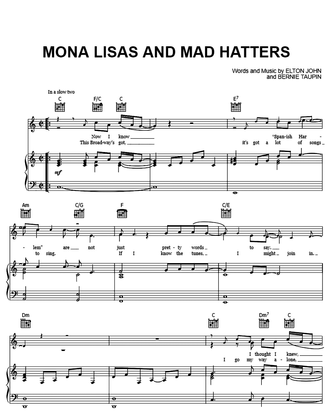 Mona Lisas And Mad Hatters sheet music