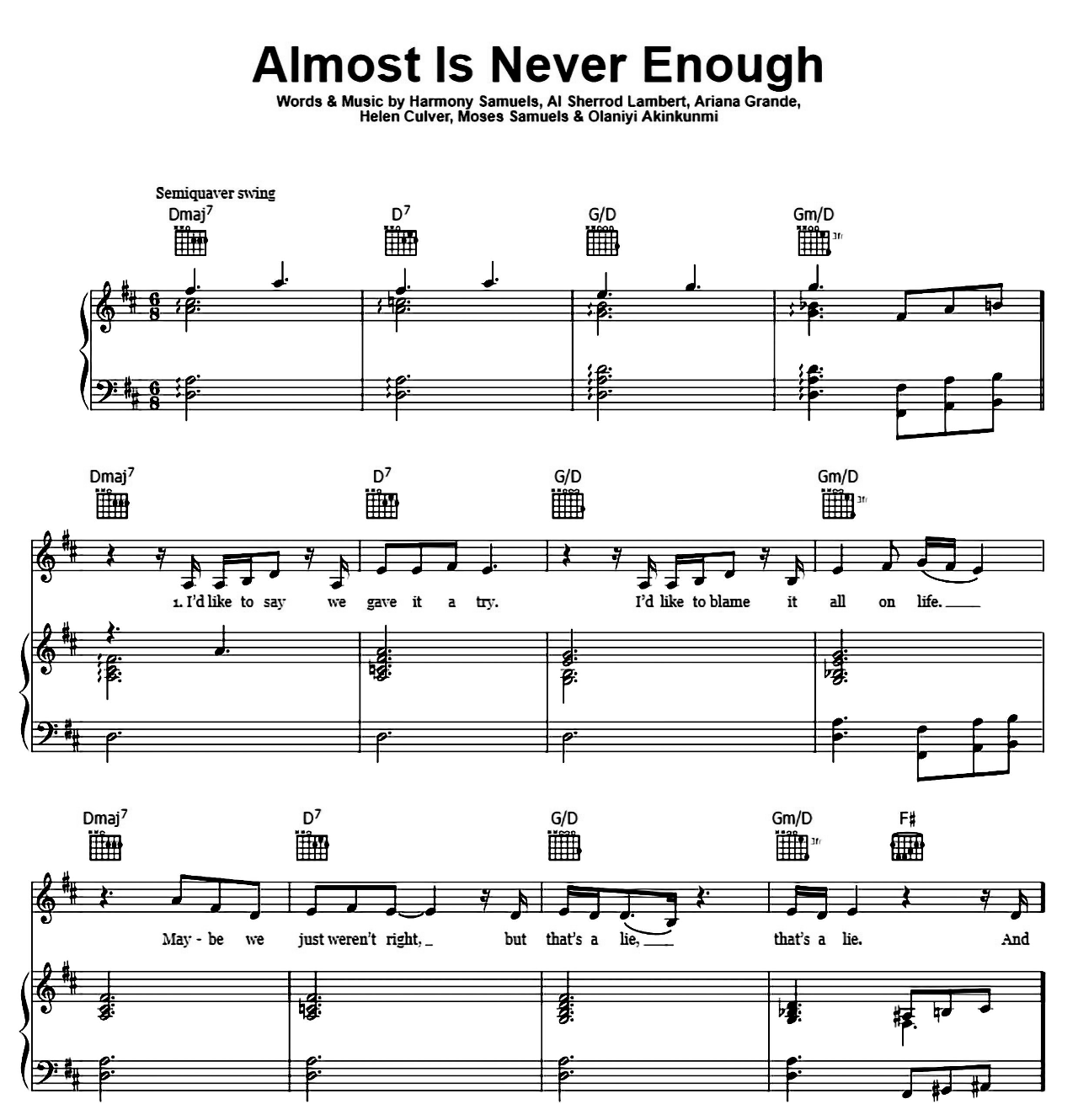 Almost Is Never Enough sheet music