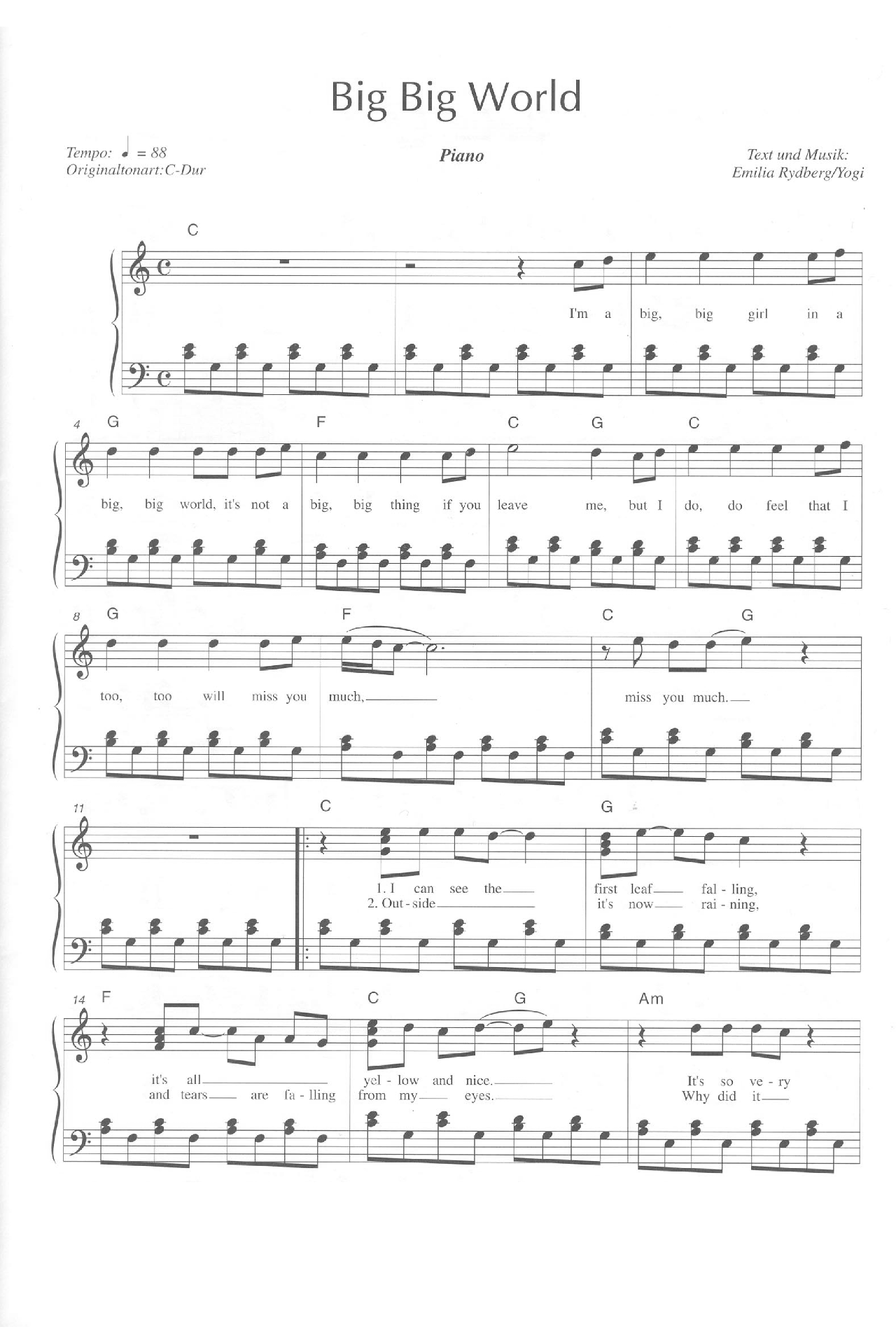 Big Big World sheet music