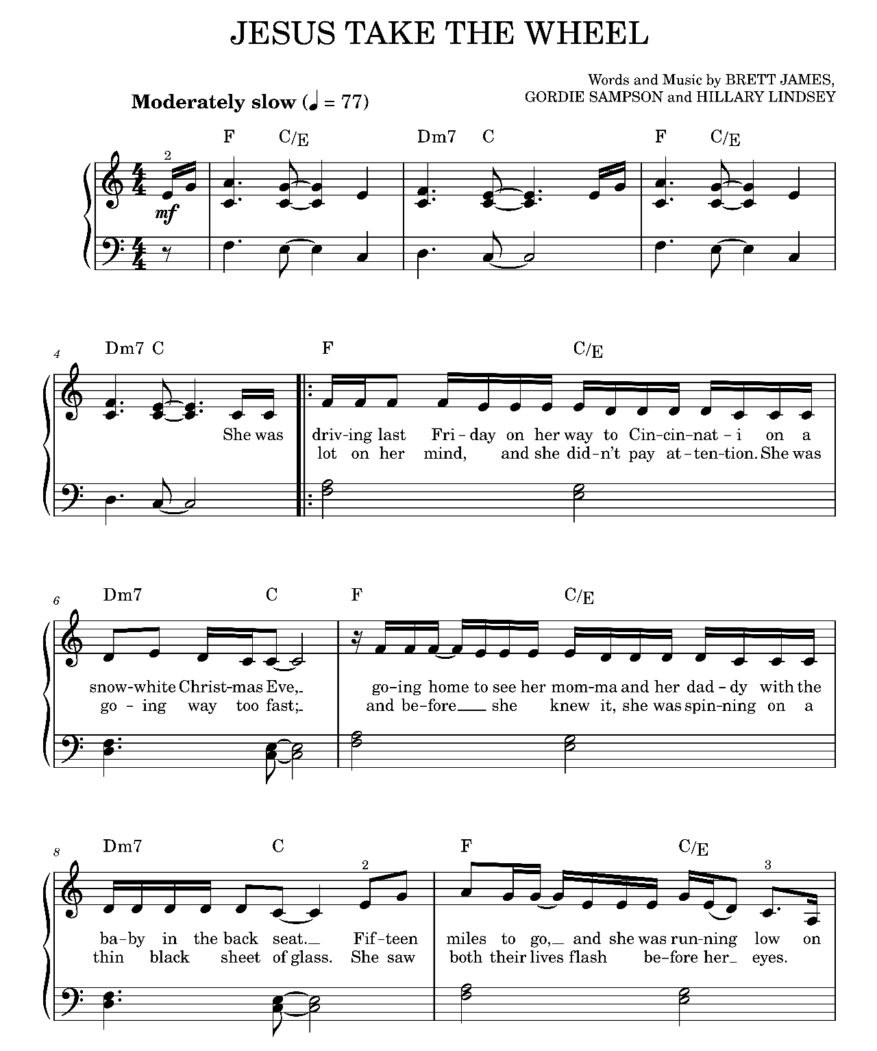 Jesus Take The Wheel sheet music