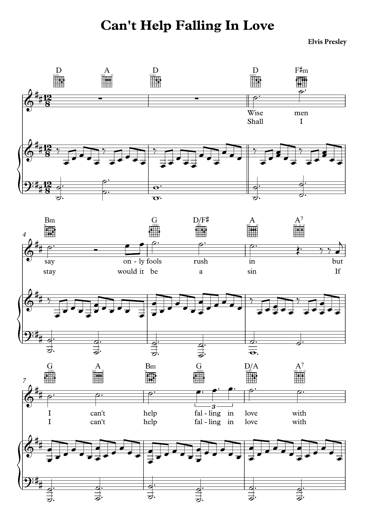 Can't Help Falling In Love sheet music