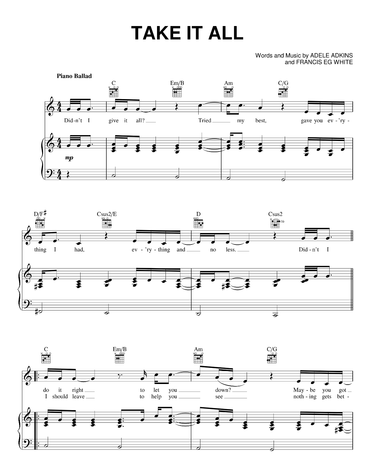 Take It All sheet music