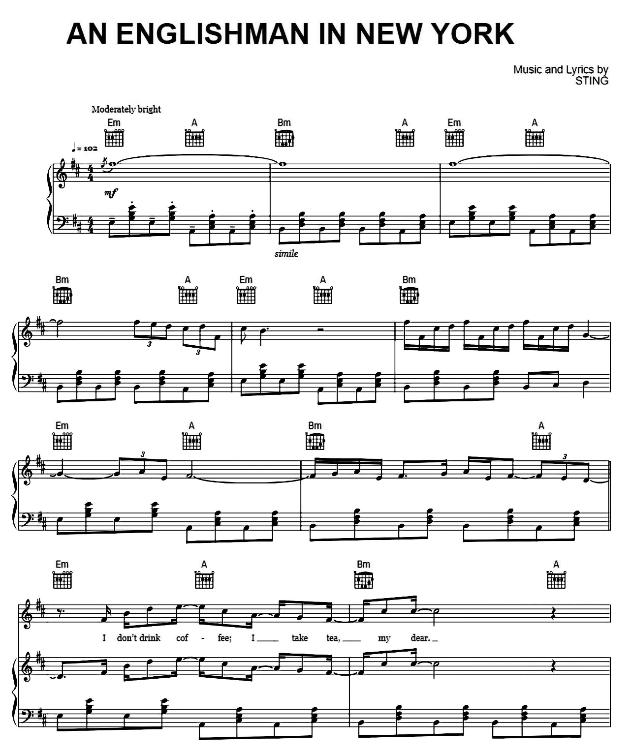 An Englishman In New York sheet music