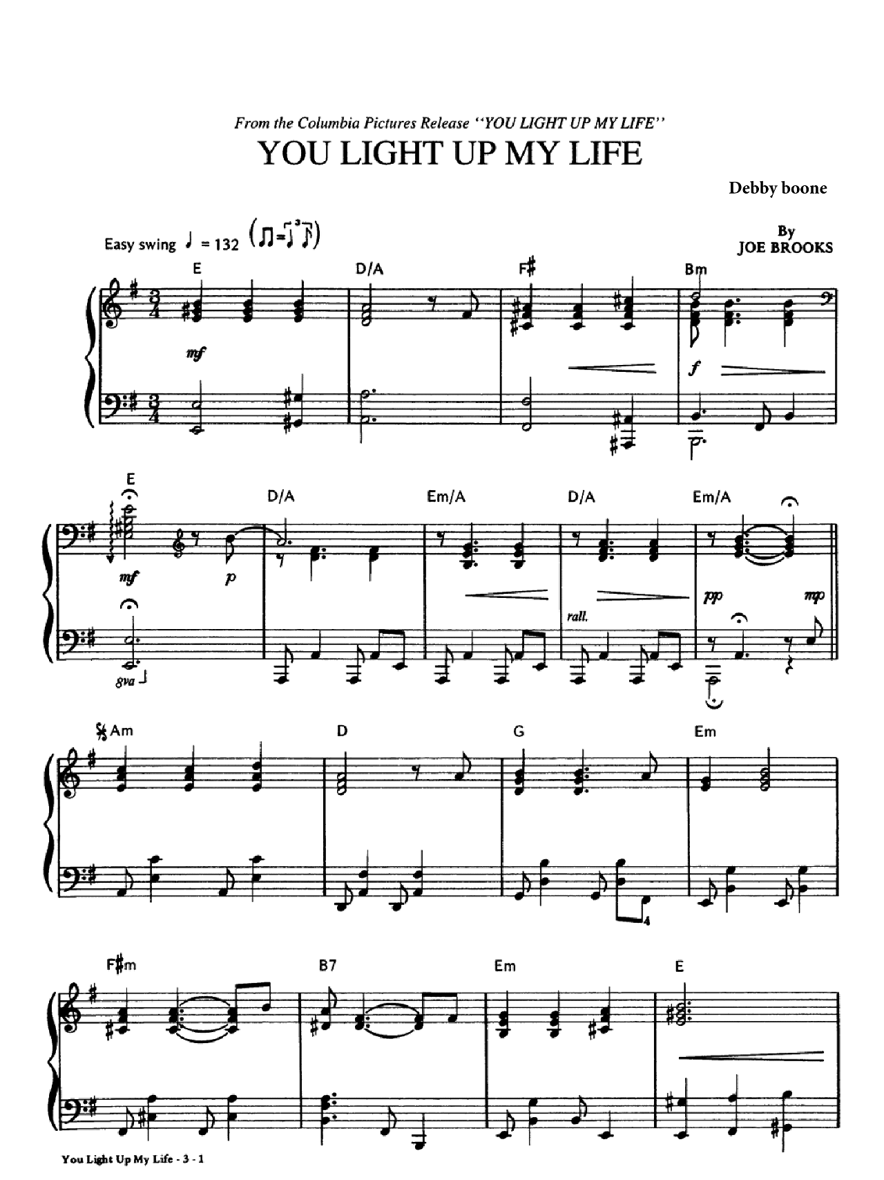 You Light Up My Life sheet music