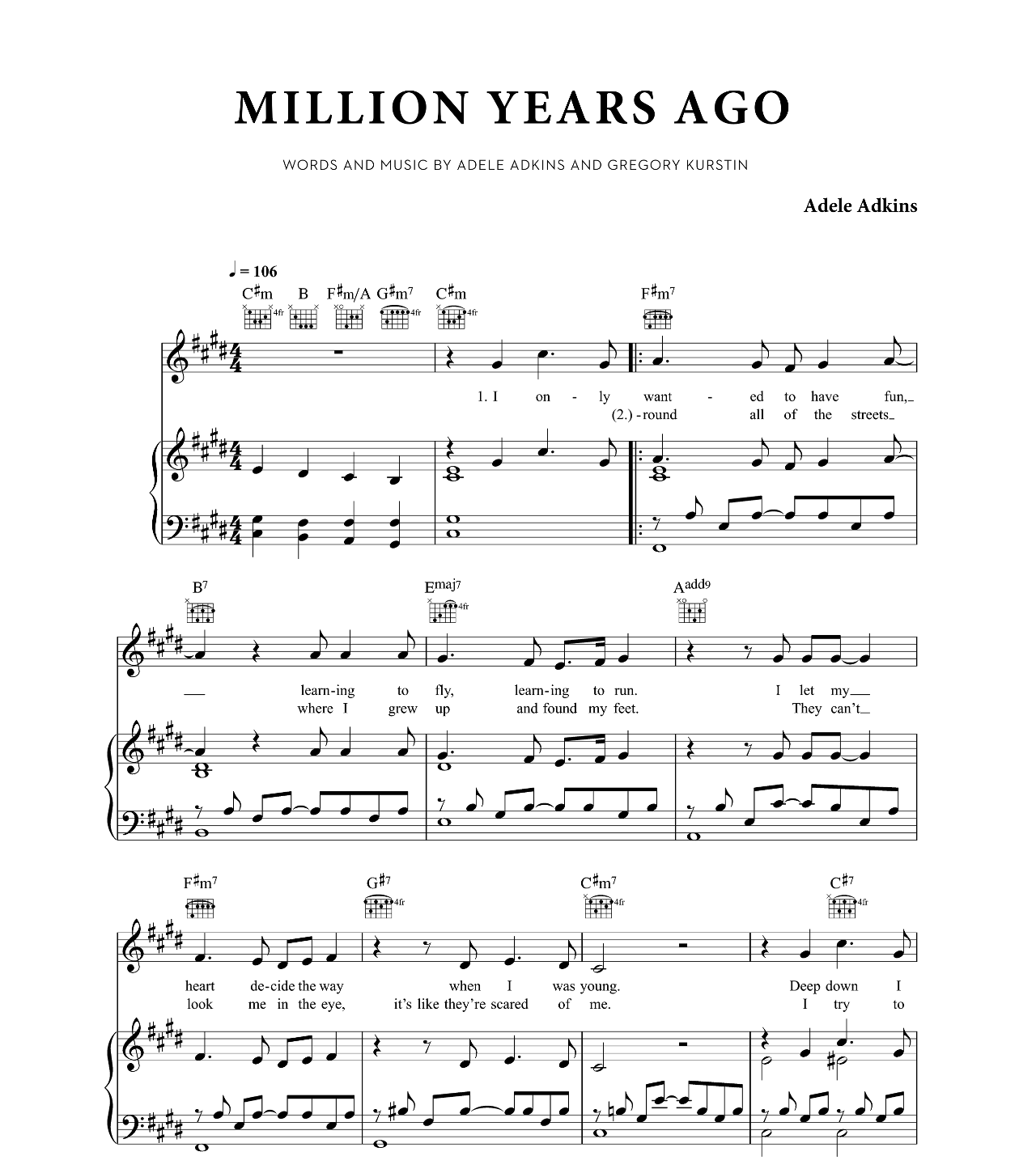 Million Years Ago sheet music