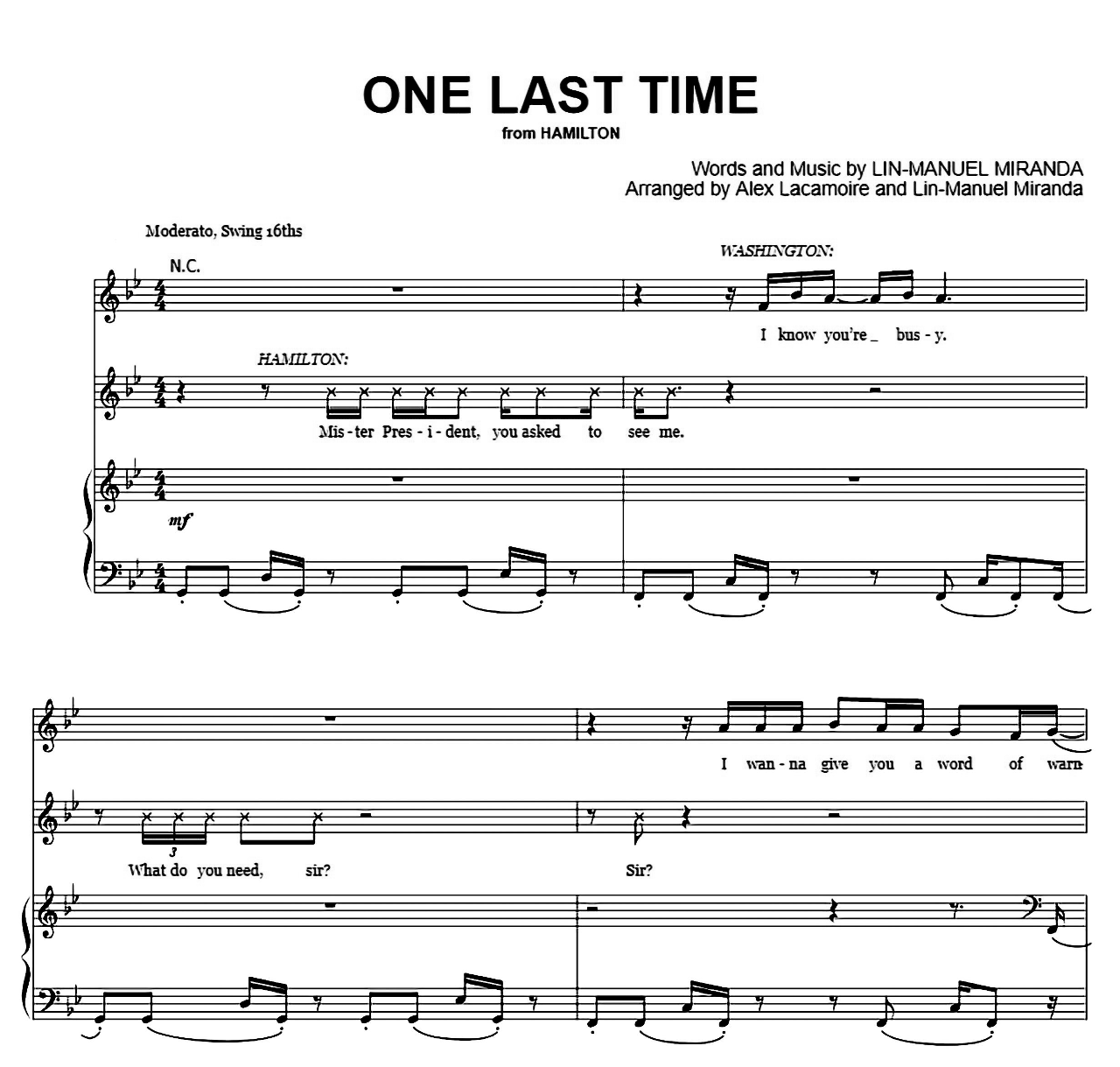 One Last Time (from Hamilton) sheet music