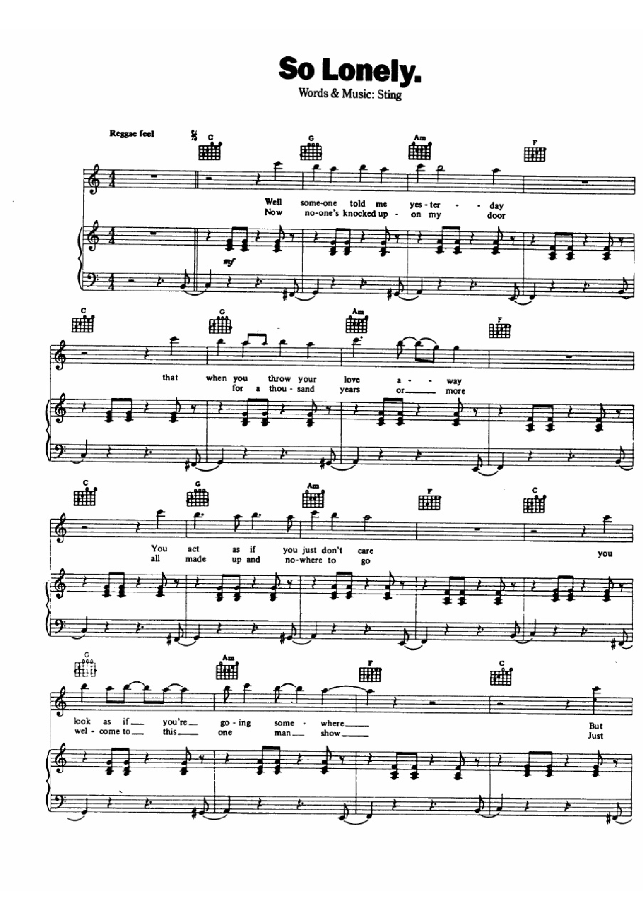So Lonely sheet music