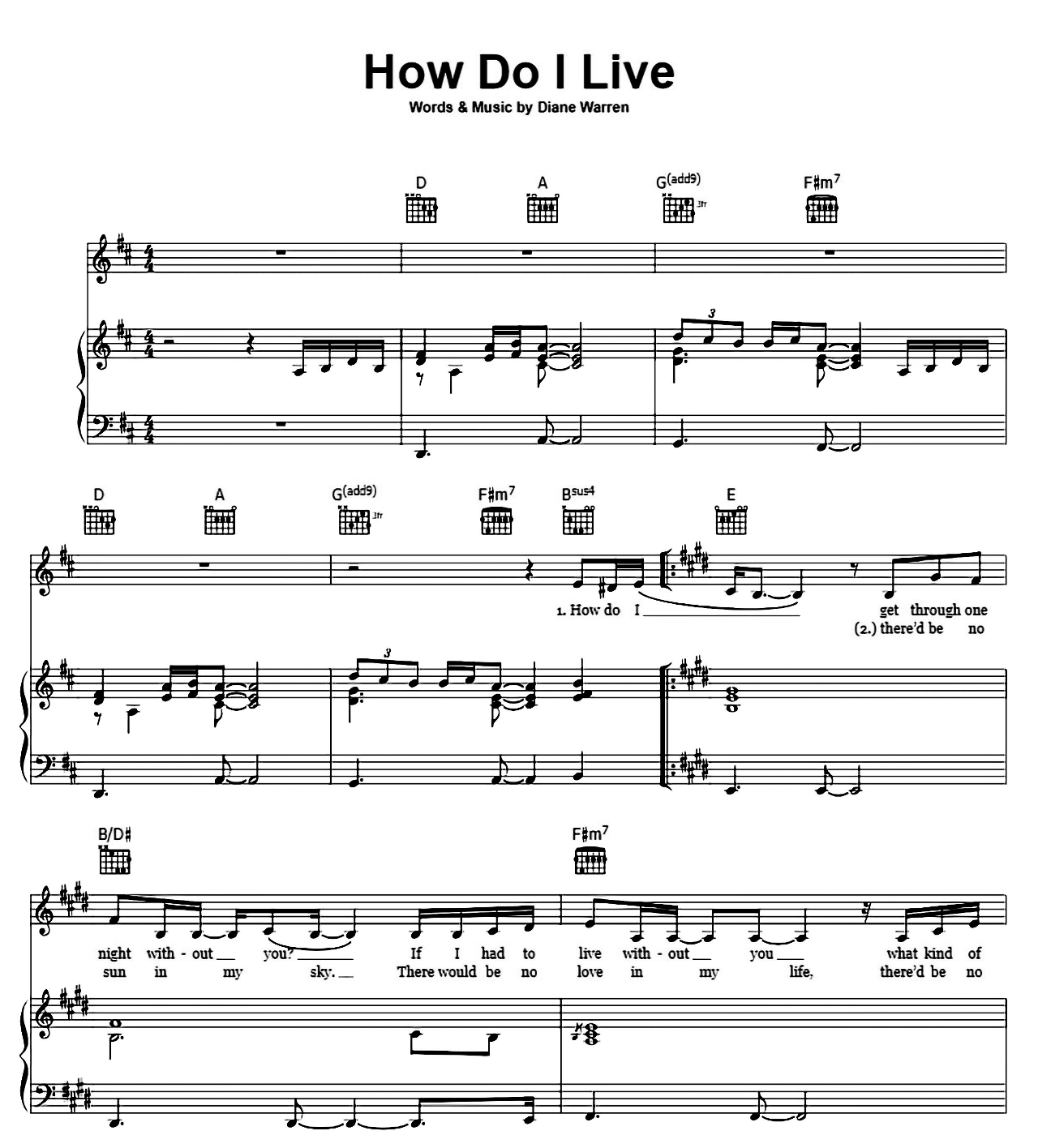 How Do I Live sheet music