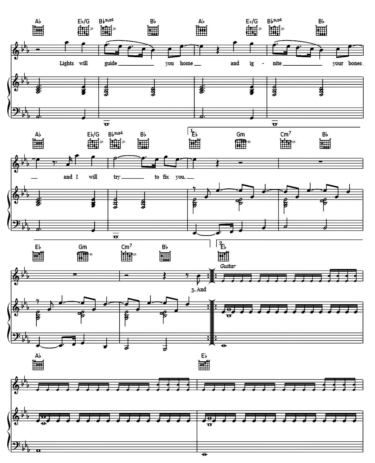 Fix You sheet music 3