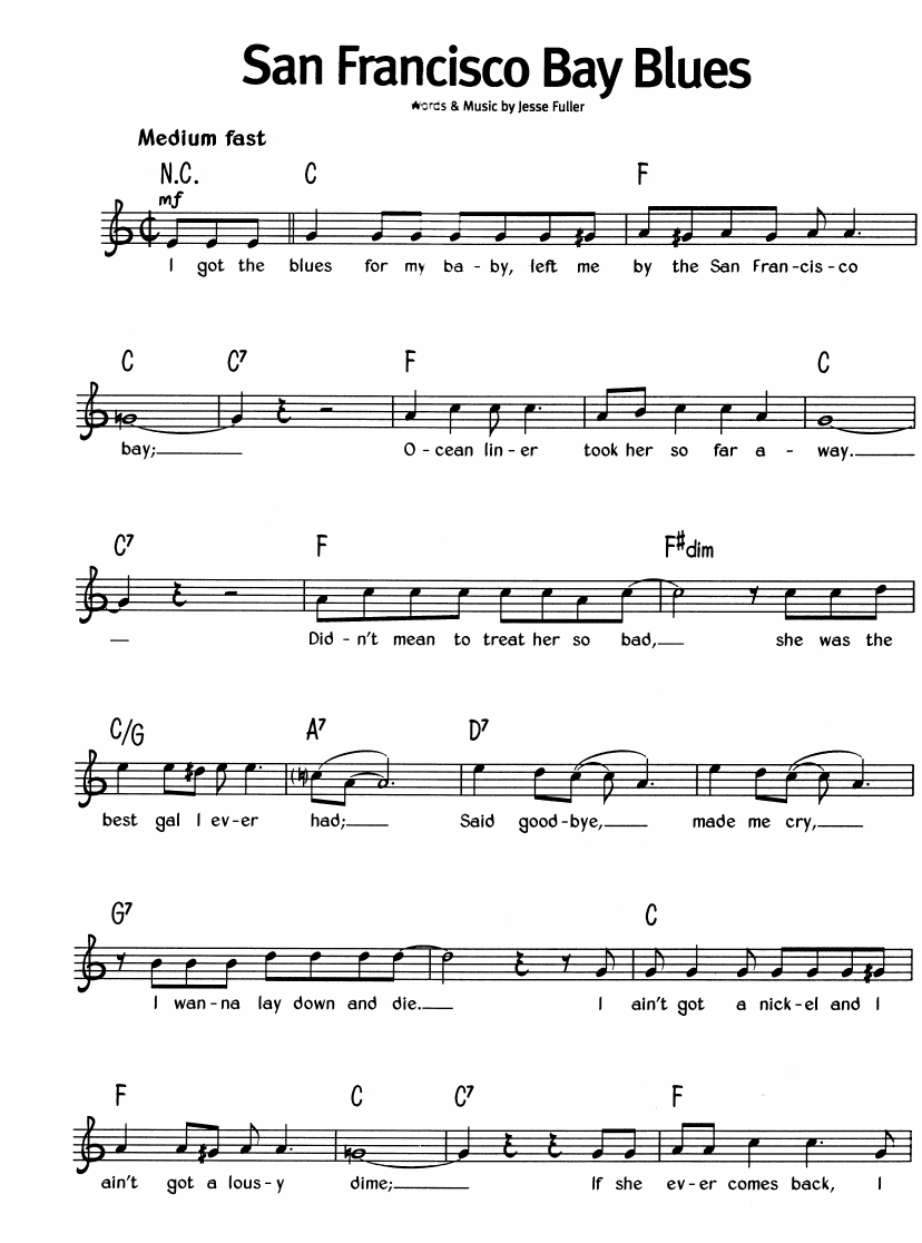 San Francisco Bay Blues sheet music