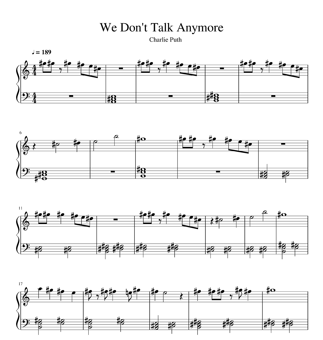 We Don't Talk Anymore sheet music