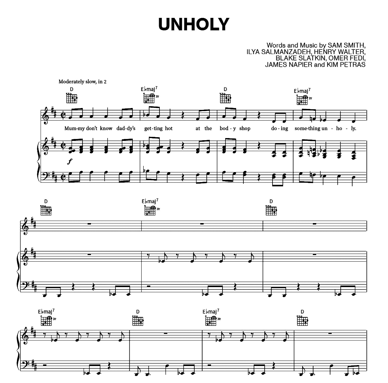 Unholy sheet music