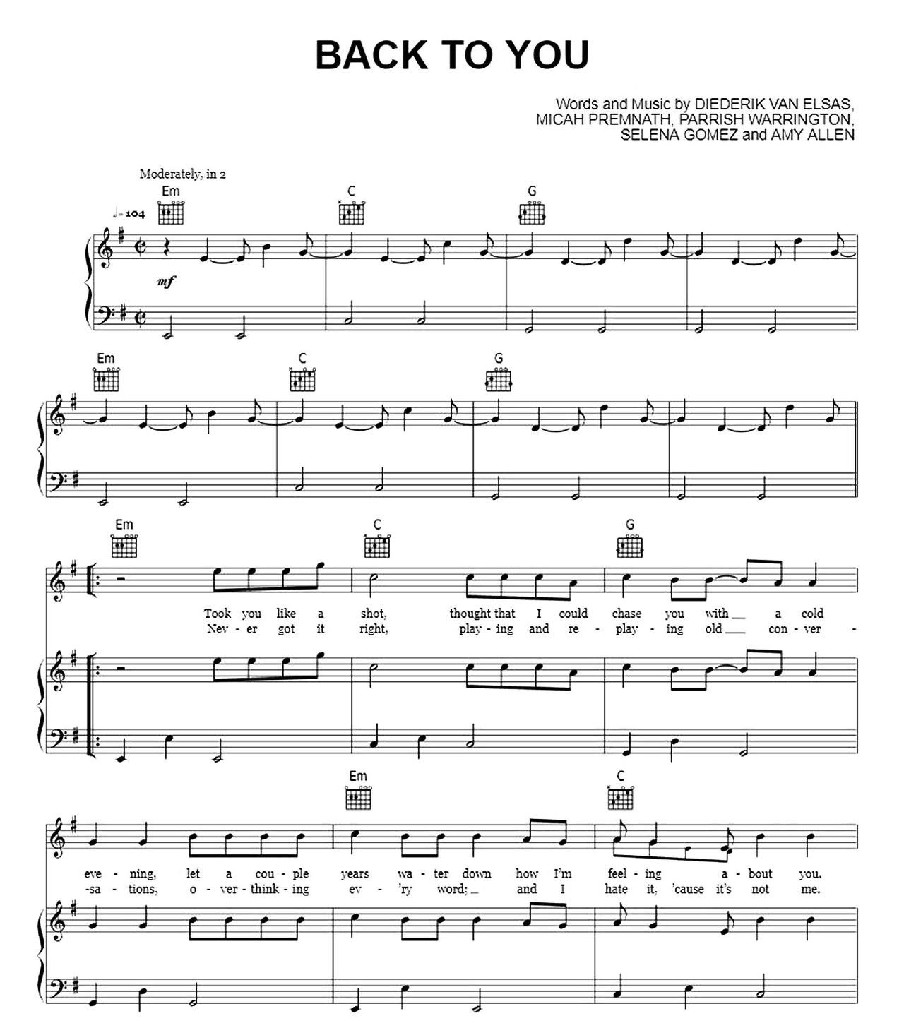 Back To You (From 13 Reasons Why) sheet music