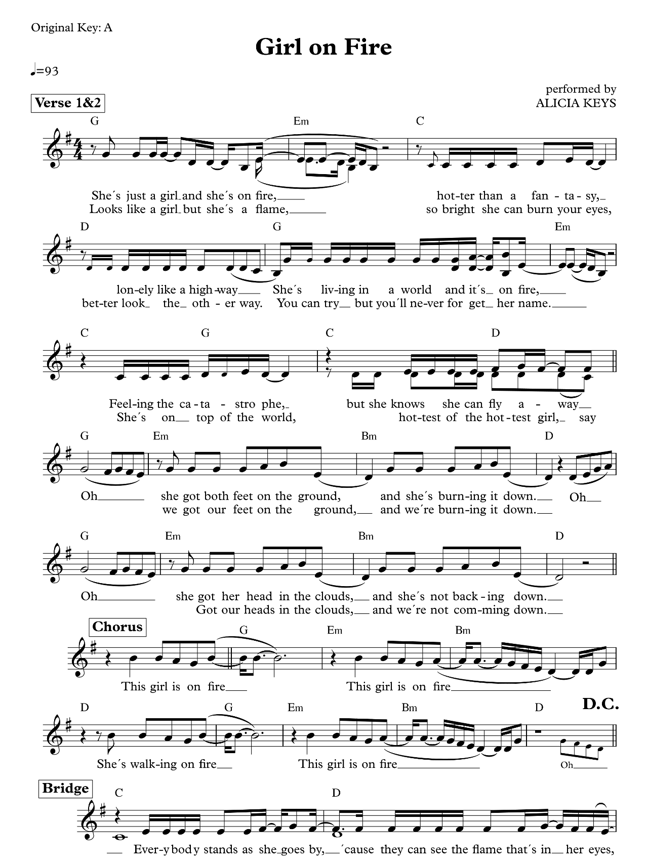 Girl On Fire sheet music