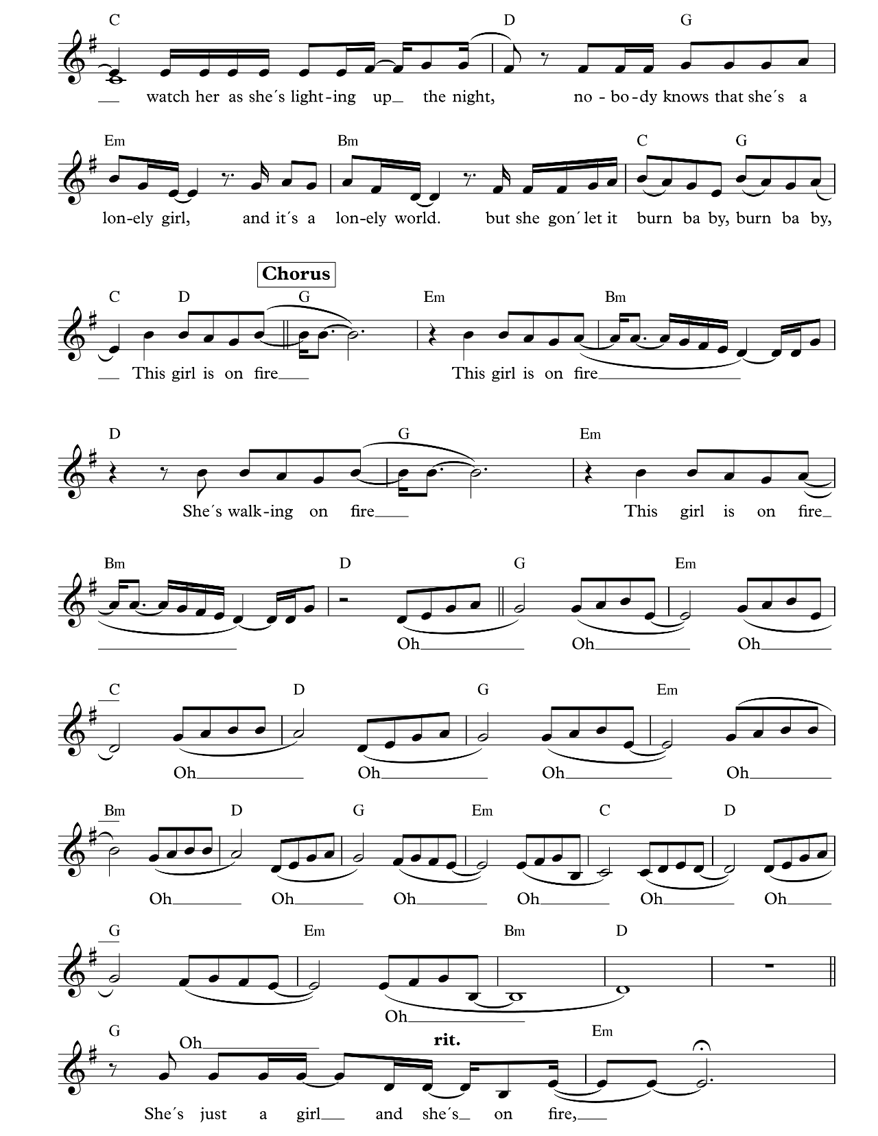 Girl On Fire sheet music 2