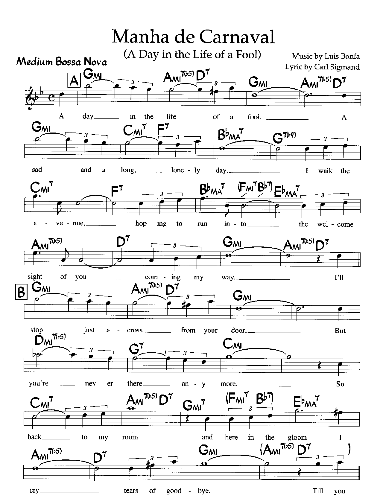Manha De Carnaval sheet music
