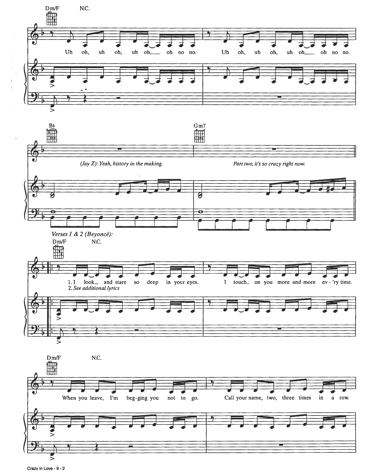 Crazy In Love sheet music 2