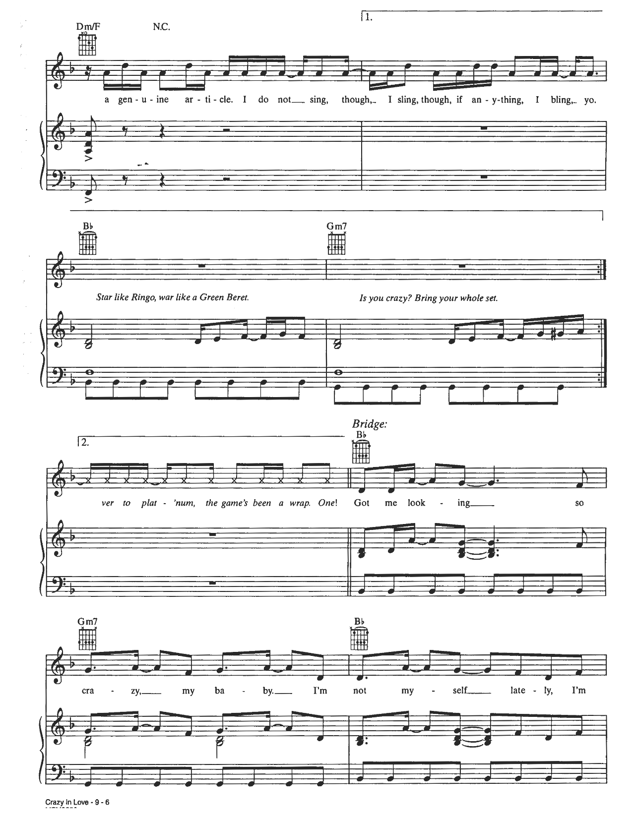 Crazy In Love sheet music 6