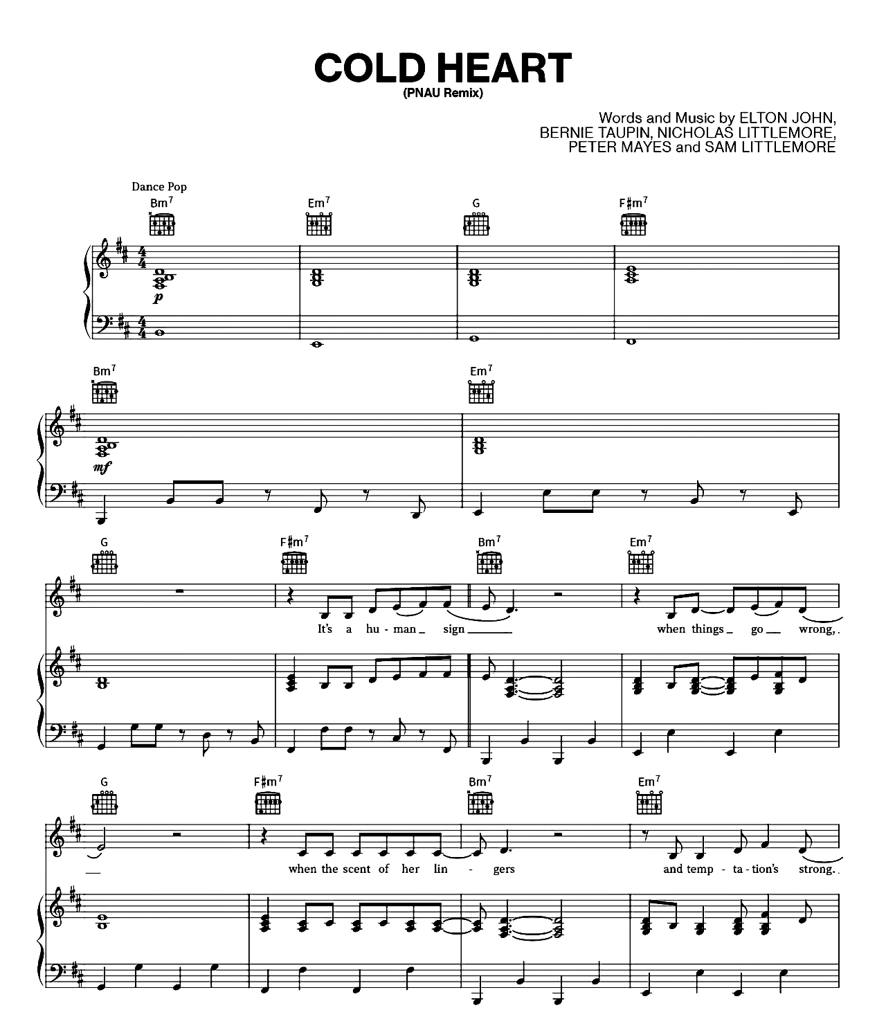 Cold Heart (PNAU Remix) sheet music