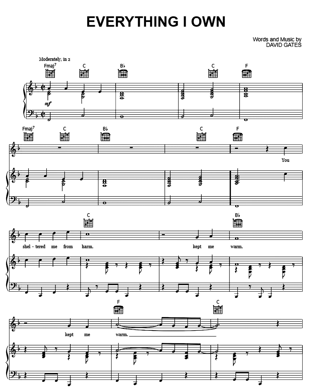 Everything I Own sheet music