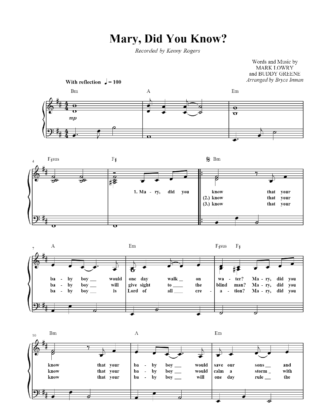 Mary Did You Know sheet music