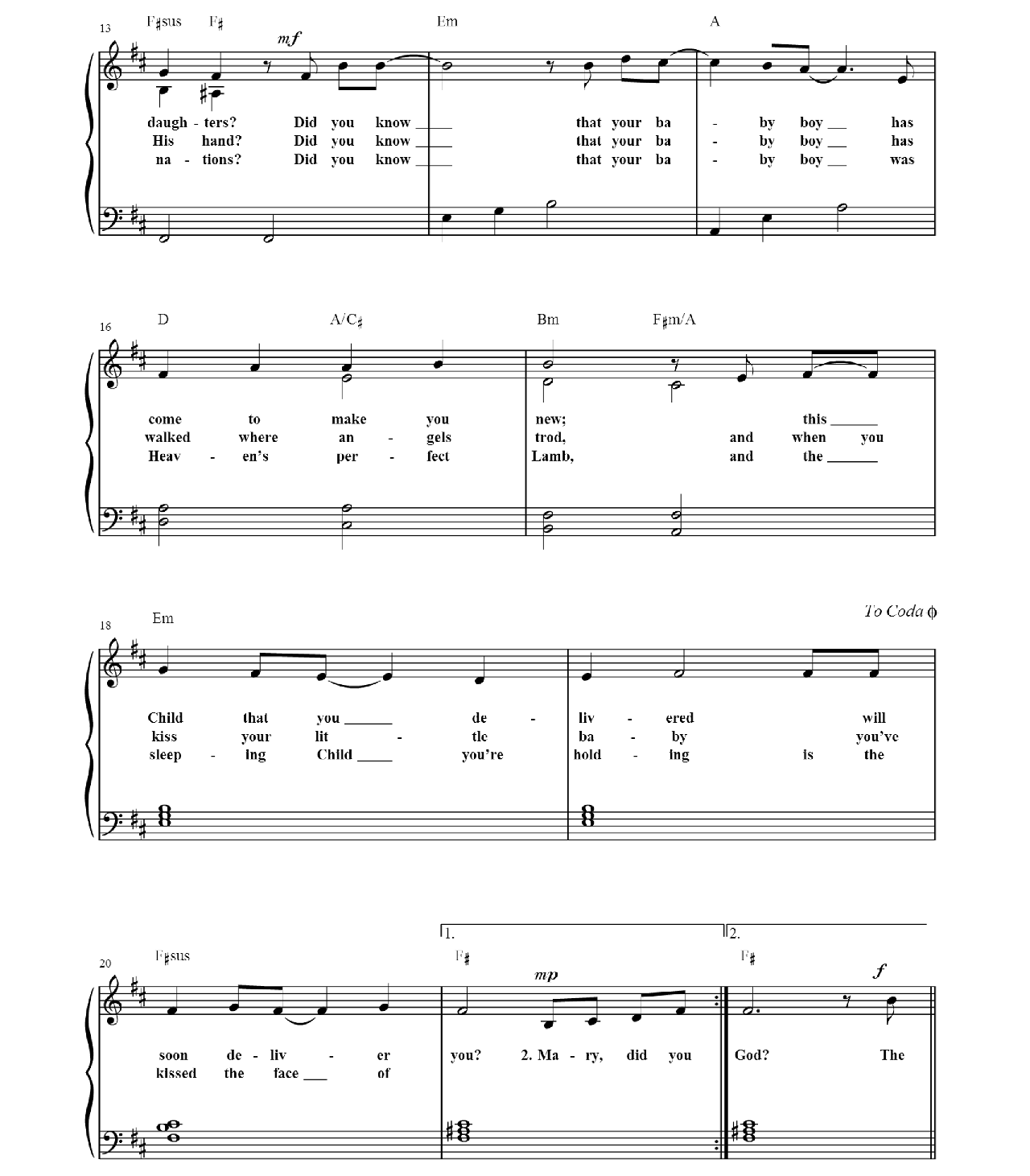 Mary Did You Know sheet music 2