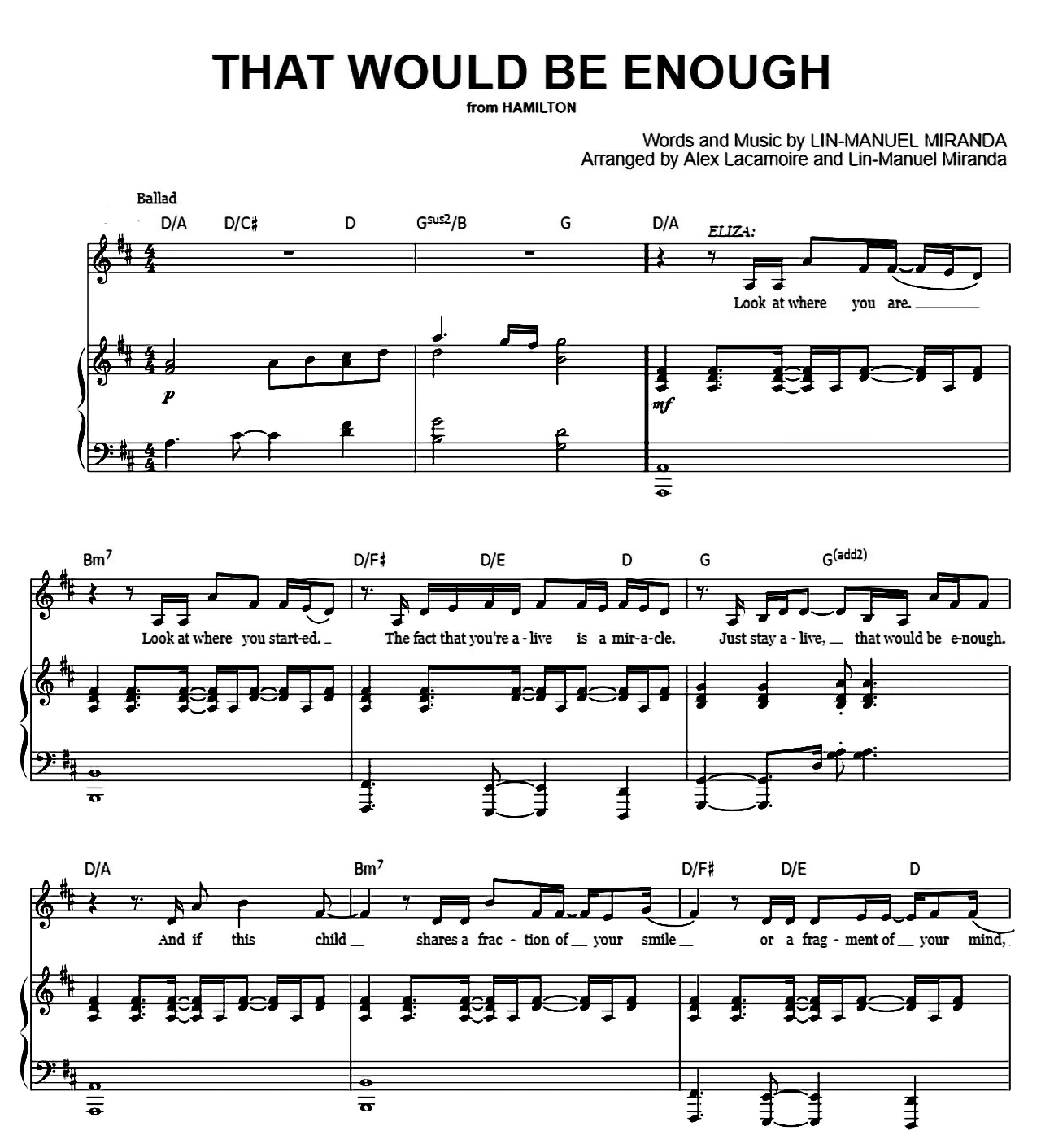 That Would Be Enough (from Hamilton) sheet music
