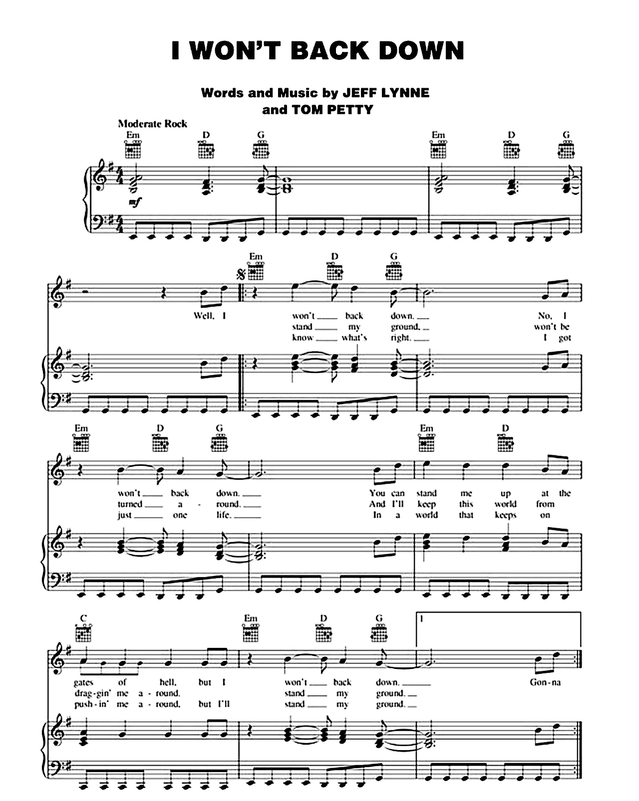 I Won't Back Down sheet music