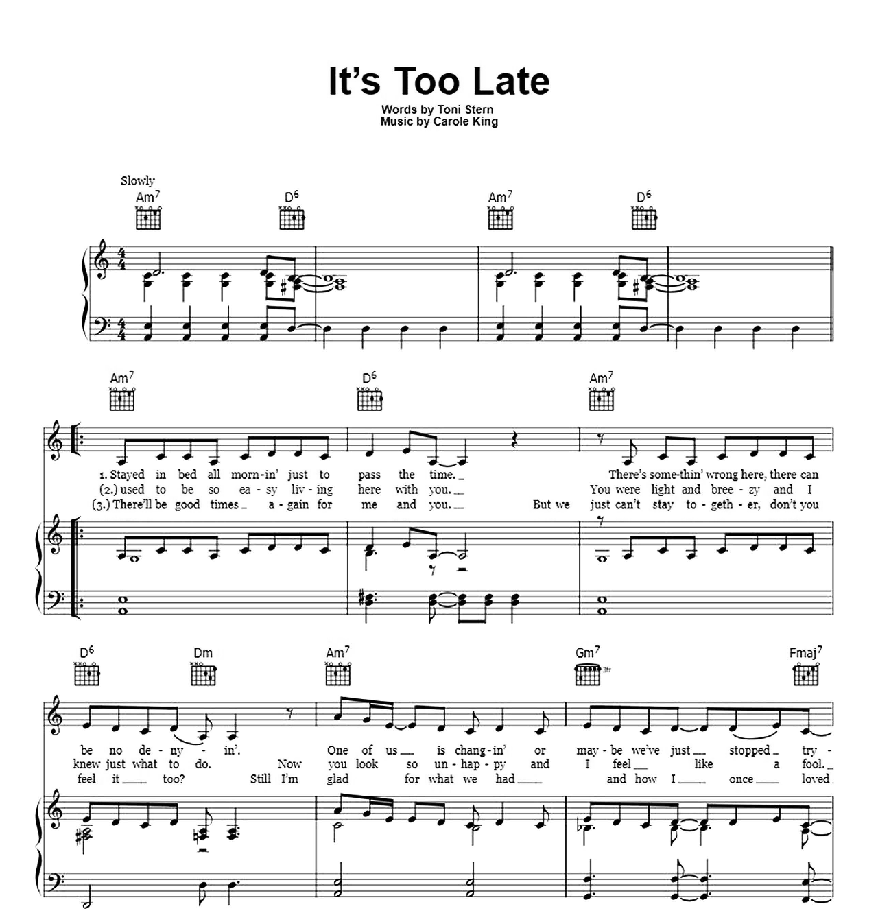 It's Too Late sheet music