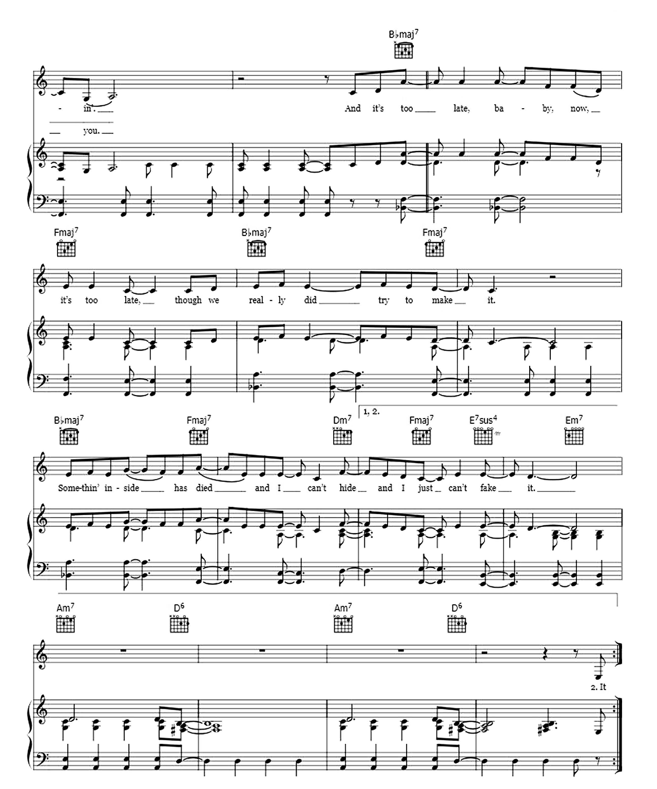 It's Too Late sheet music 2