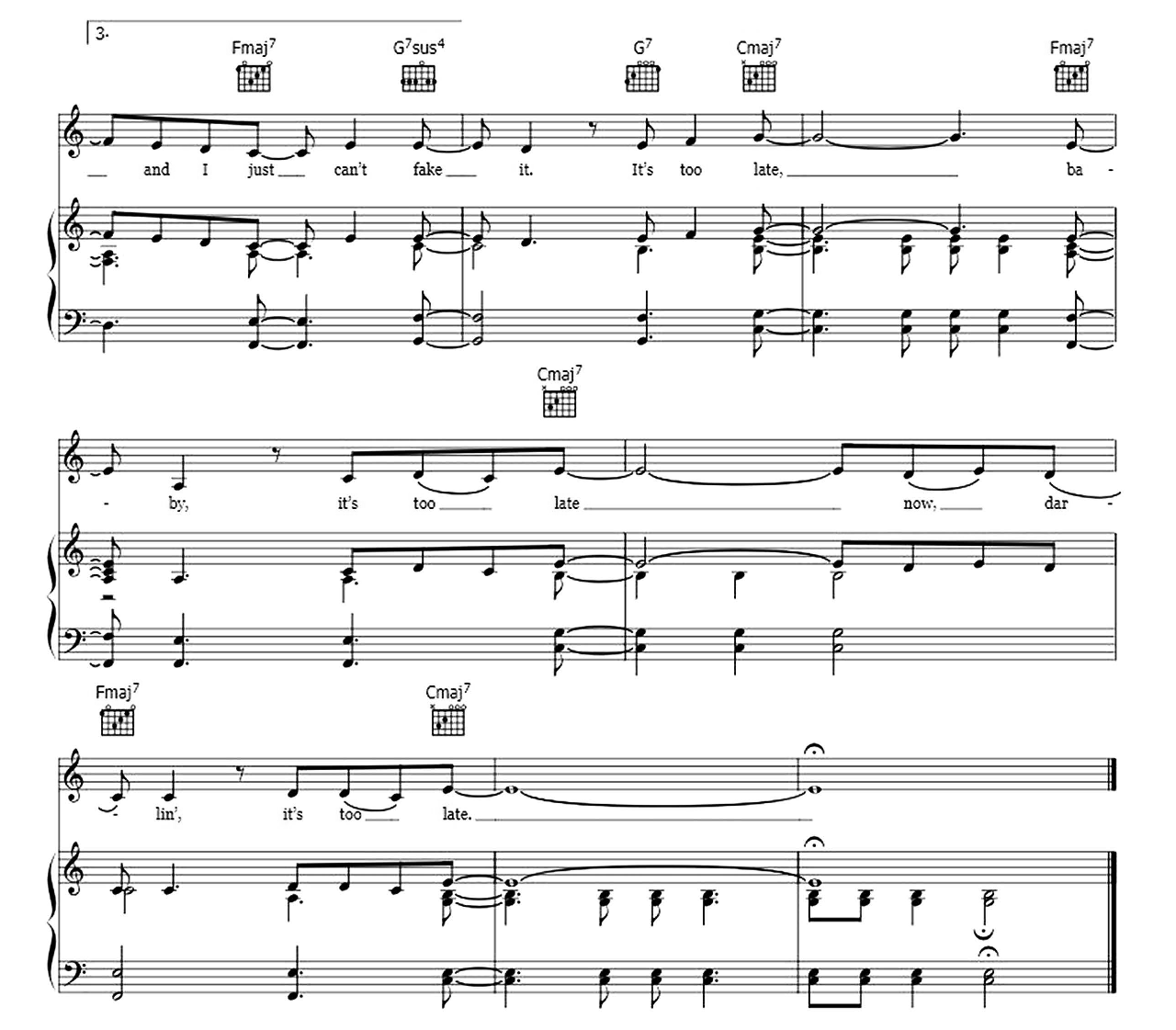 It's Too Late sheet music 3