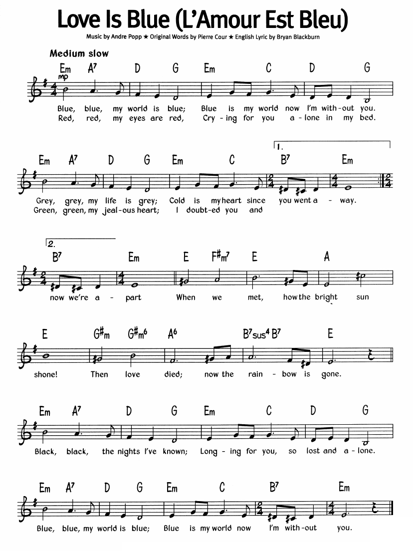 Love Is Blue sheet music