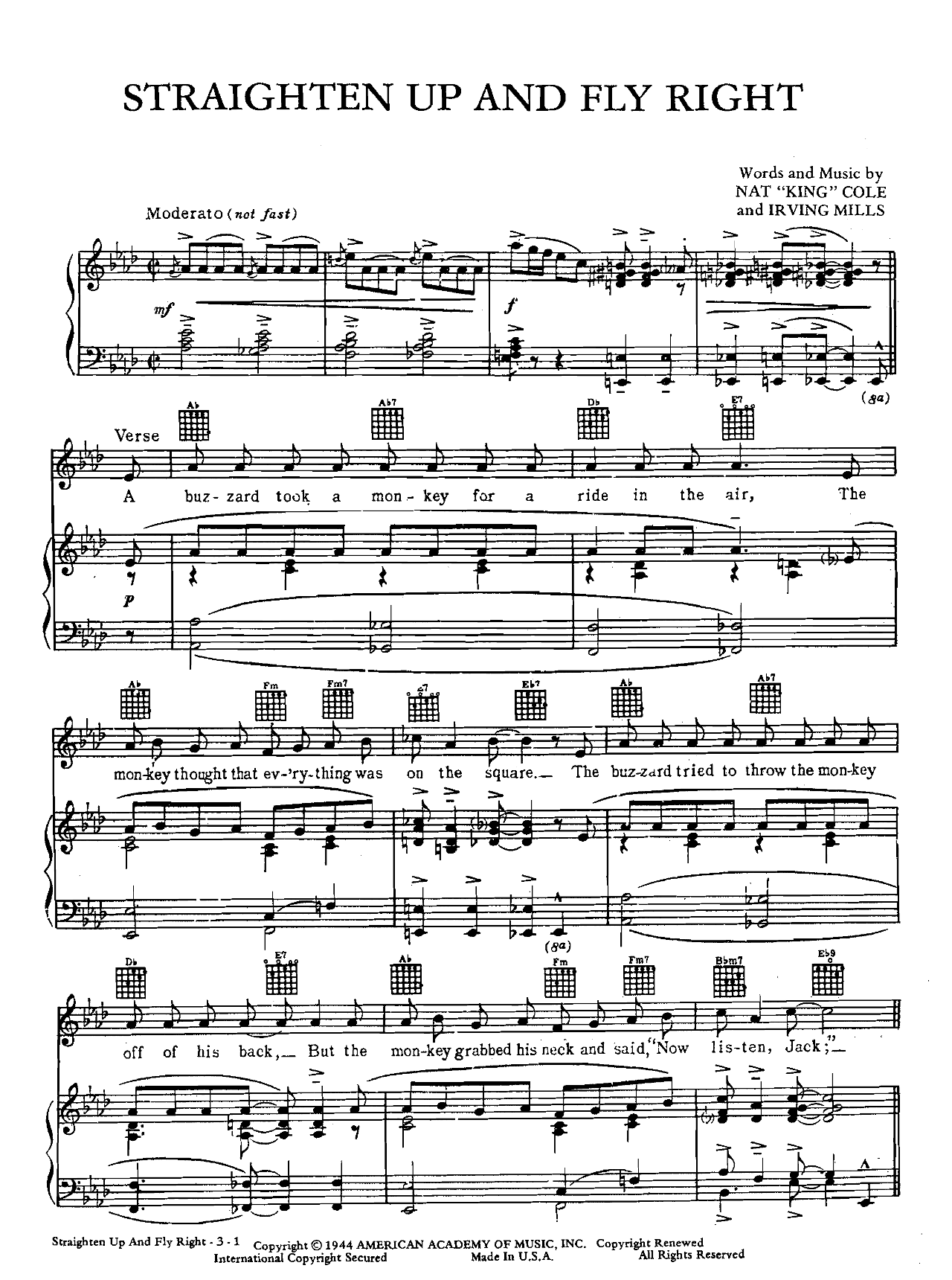 Straighten Up And Fly Right sheet music