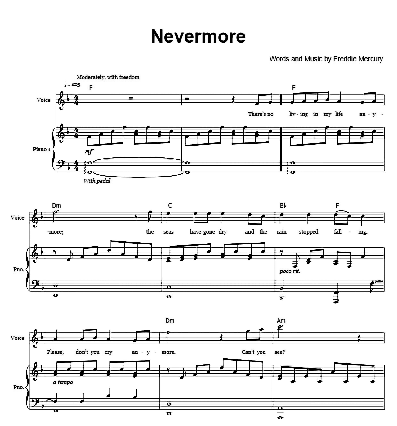 Nevermore sheet music