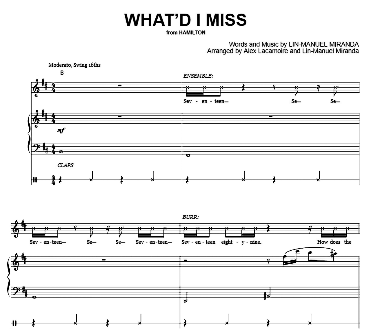 What'd I Miss (from Hamilton) sheet music