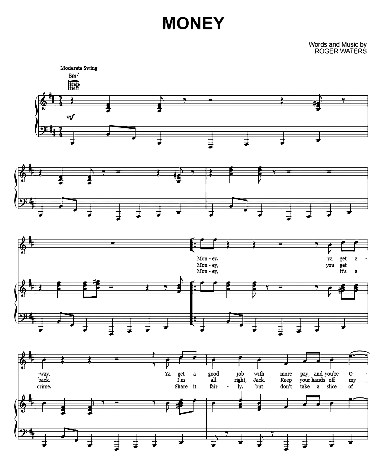 Money sheet music