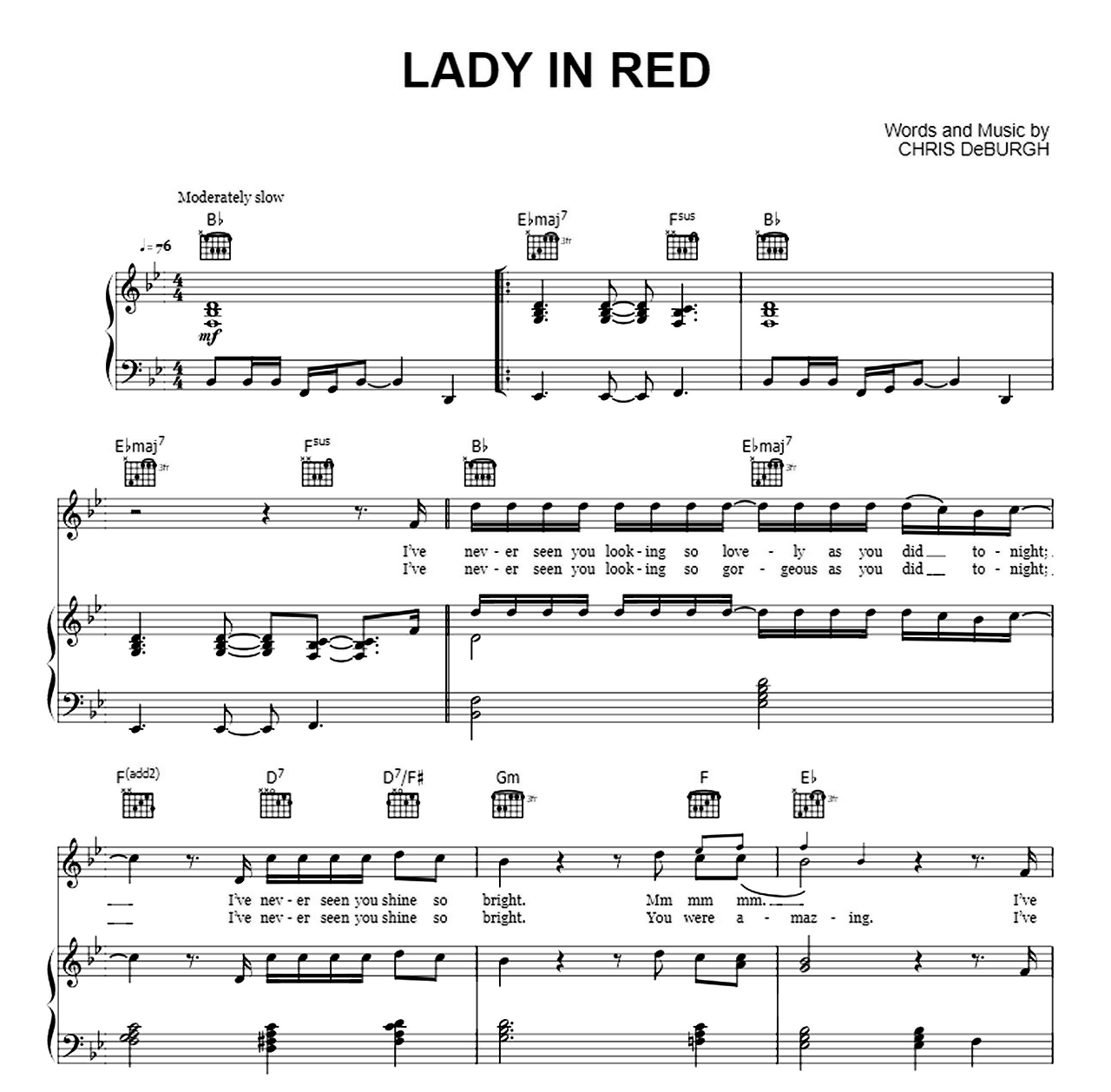 Lady In Red sheet music