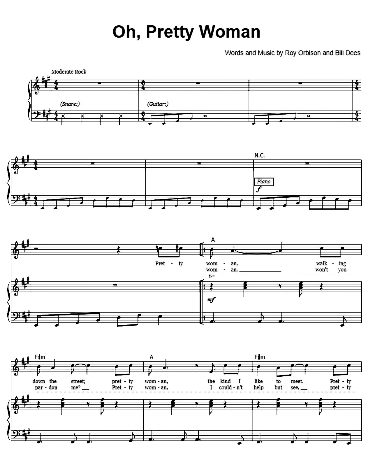 Oh Pretty Woman sheet music