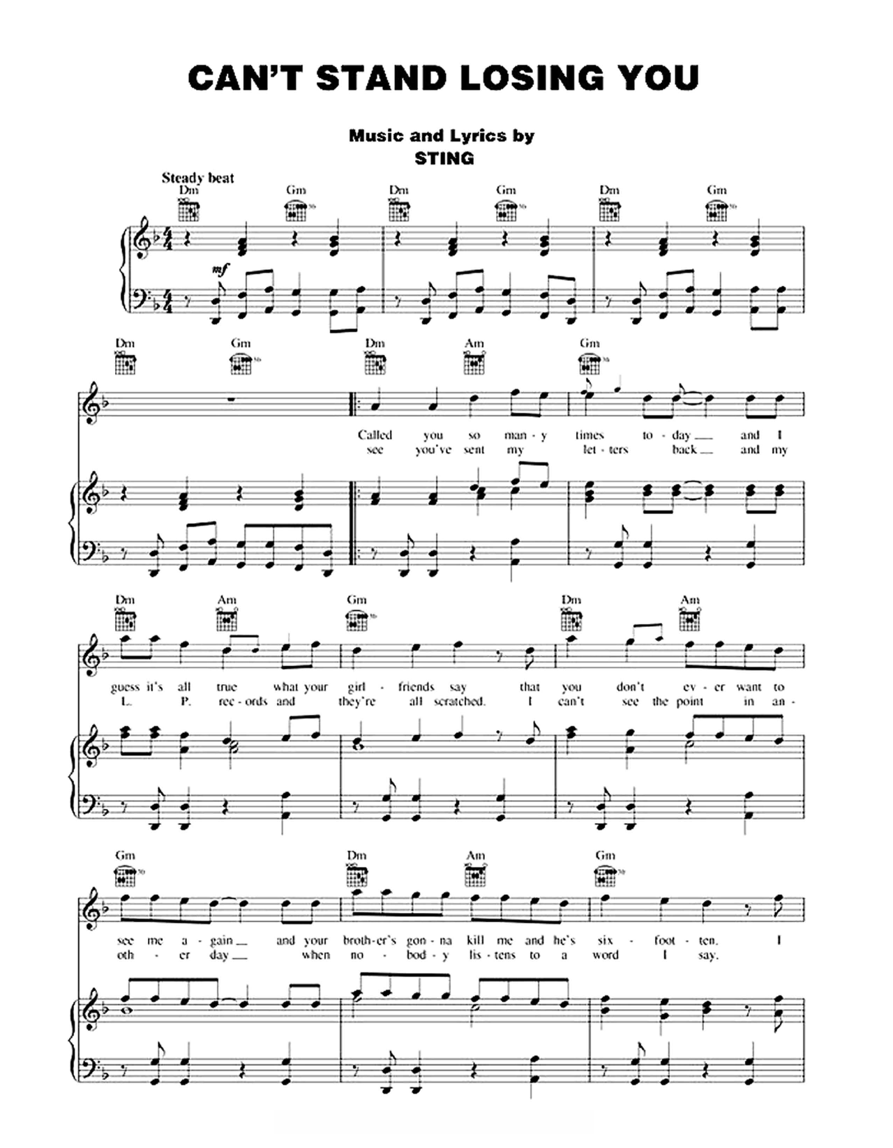 Can't Stand Losing You sheet music