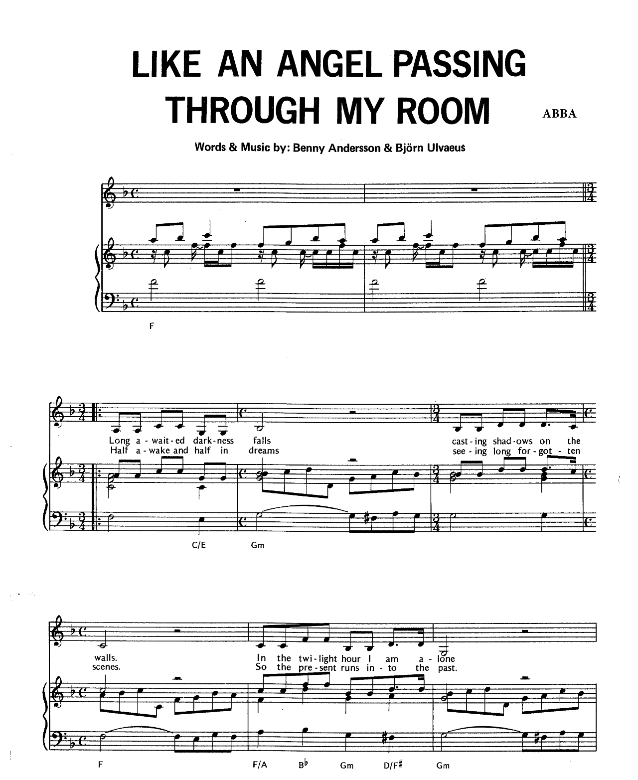 Like An Angel Passing Through My Room sheet music
