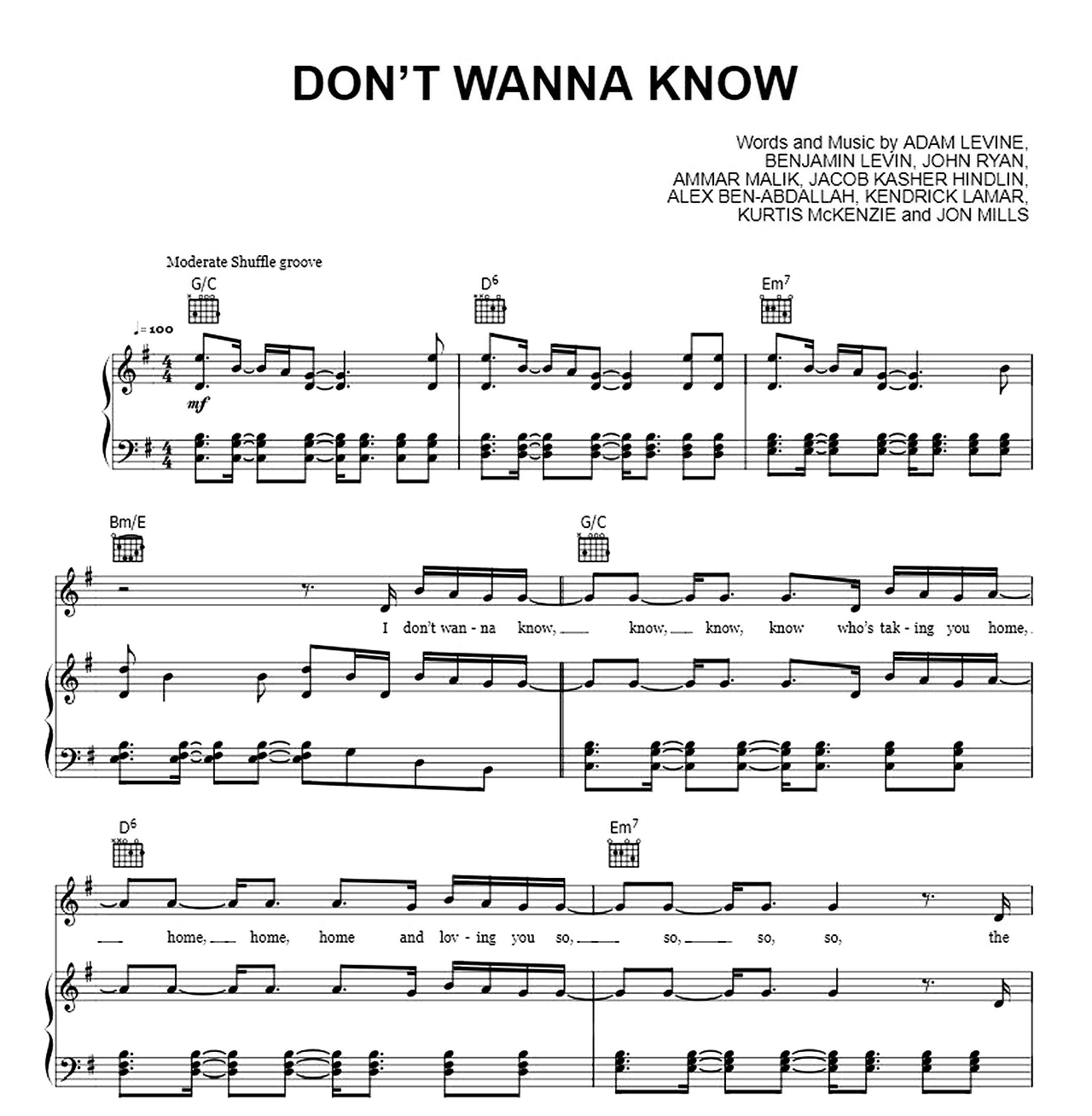 Don't Wanna Know sheet music
