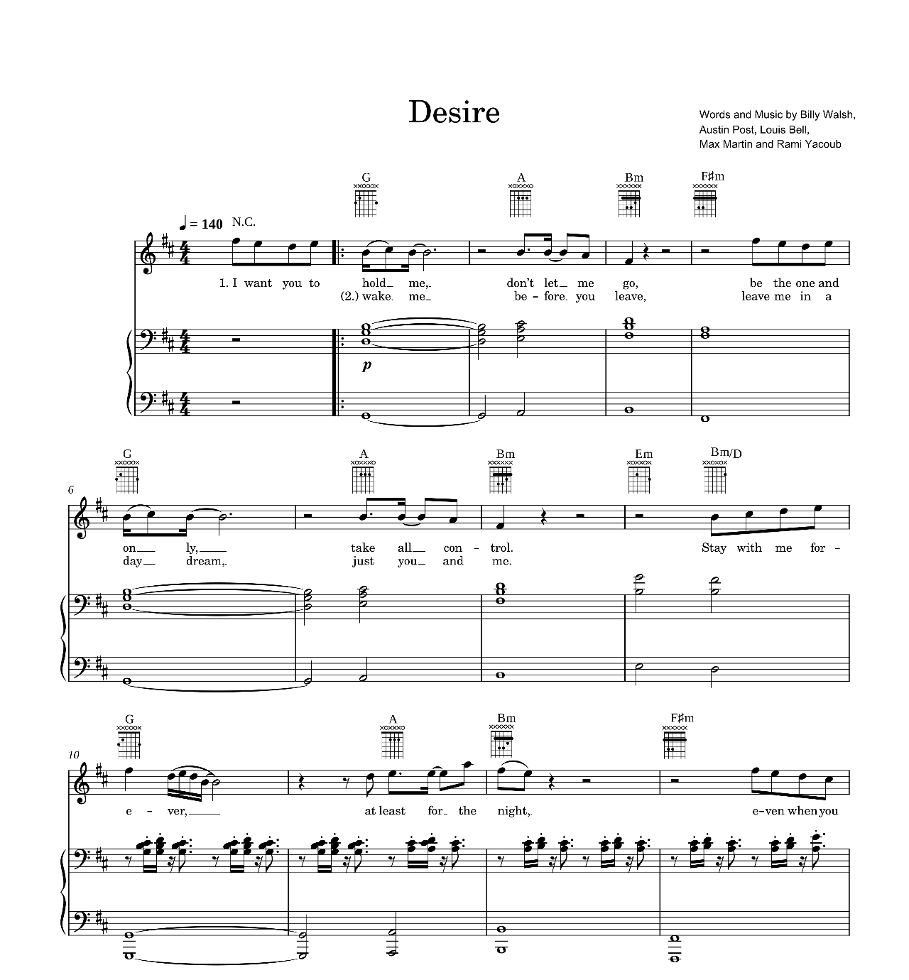 Desire sheet music